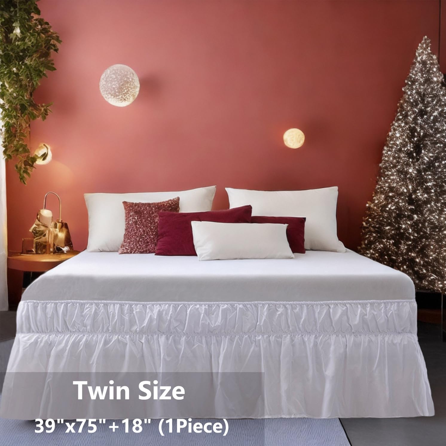 AYSW Bed Skirt Twin Size 18 inch Drop Premium Soft and Cozy 1800 Brushed Microfiber Dust Ruffle Three Fabric Sides Wrap Around with Elastic No Top Easy On Stable White 2