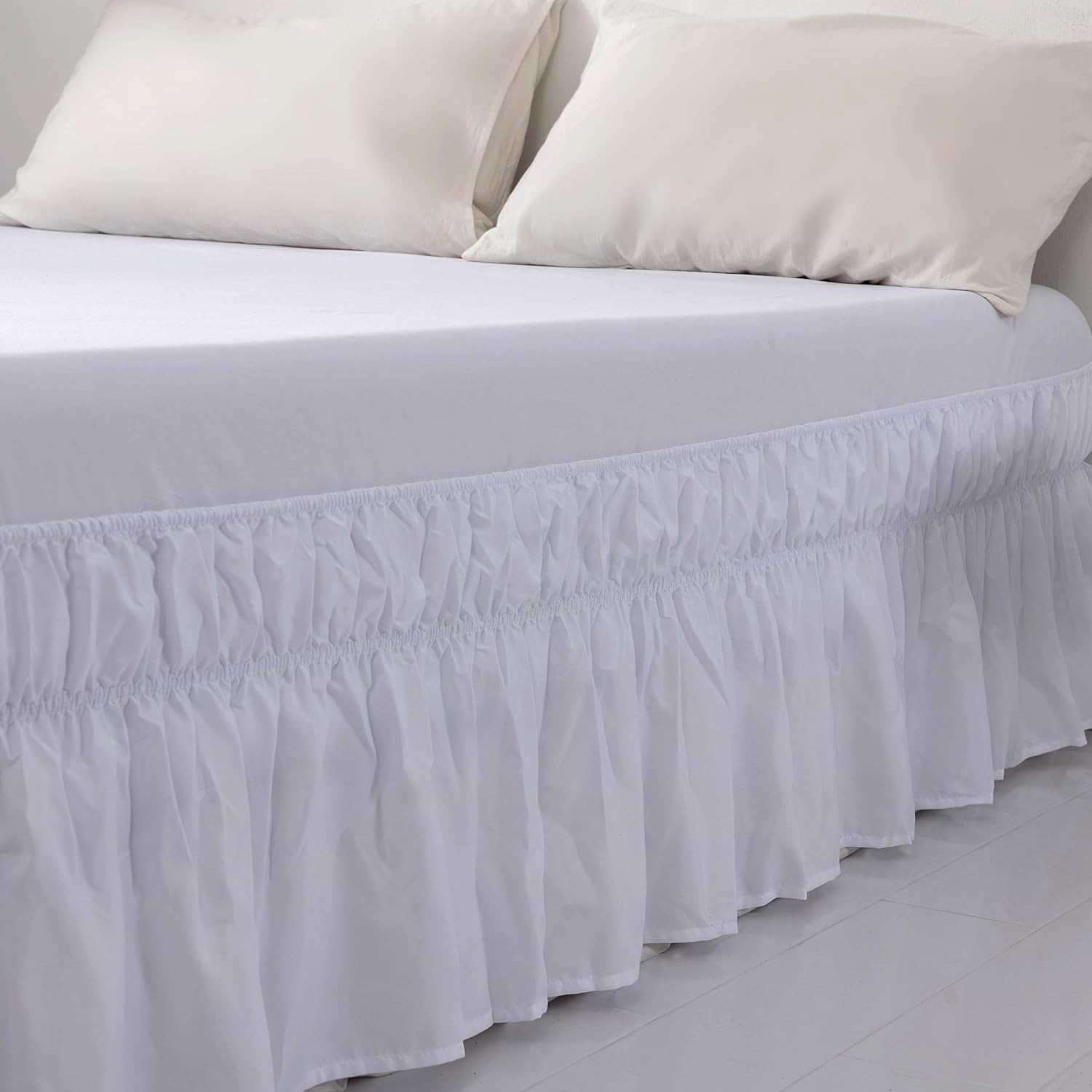 AYSW Bed Skirt Twin Size 18 inch Drop Premium Soft and Cozy 1800 Brushed Microfiber Dust Ruffle Three Fabric Sides Wrap Around with Elastic No Top Easy On Stable White 4