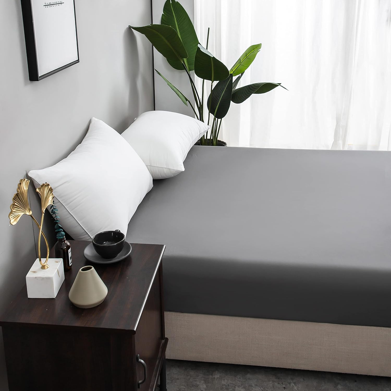 100% Baumwolle Dunkelgrau Premium Spannbetttuch/Spannbettlaken 180x200-200x200 cm, für Kinder und Erwachsene 4