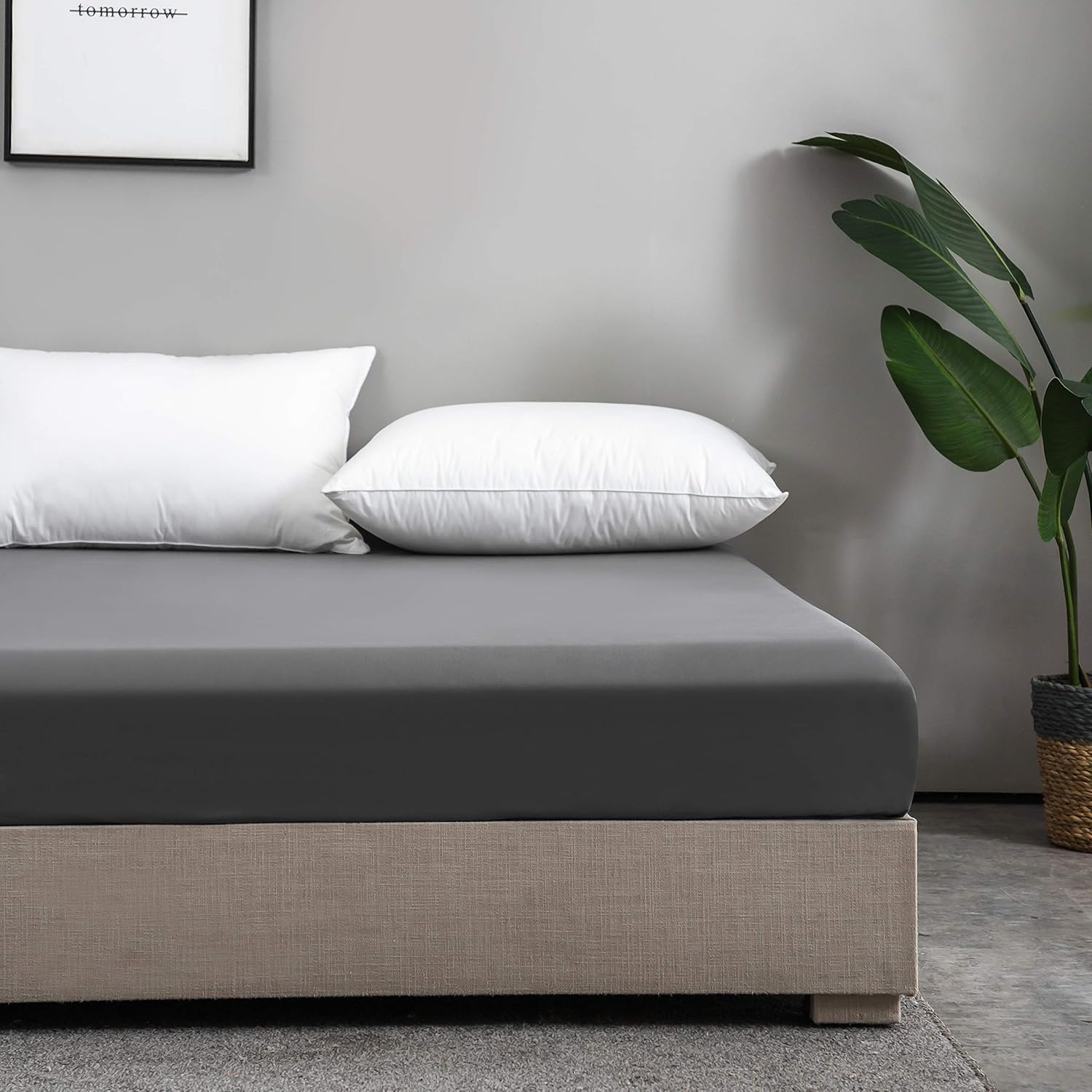 100% Baumwolle Dunkelgrau Premium Spannbetttuch/Spannbettlaken 180x200-200x200 cm, für Kinder und Erwachsene 2