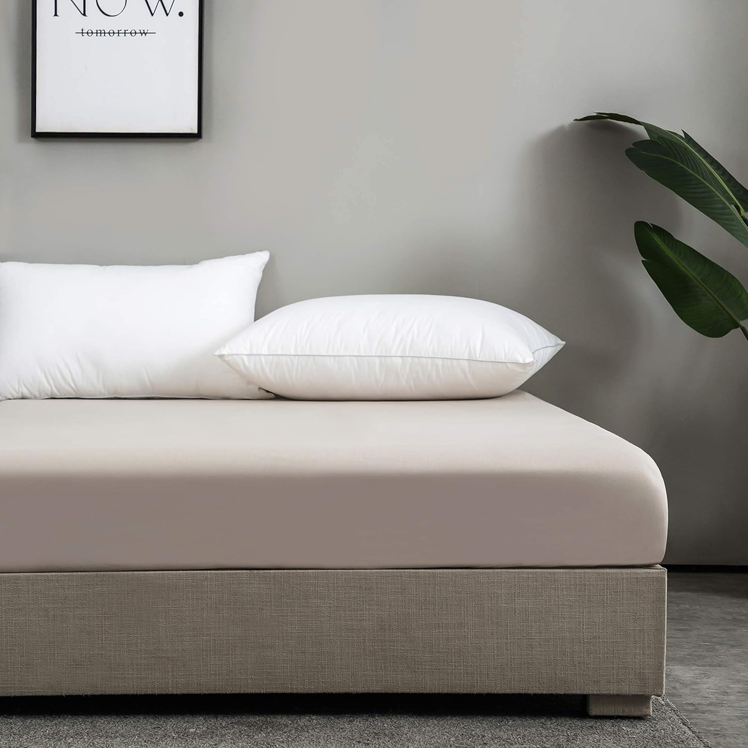 100% Baumwolle Beige Premium Spannbetttuch/Spannbettlaken 180x200-200x200 cm, für Kinder und Erwachsene 3