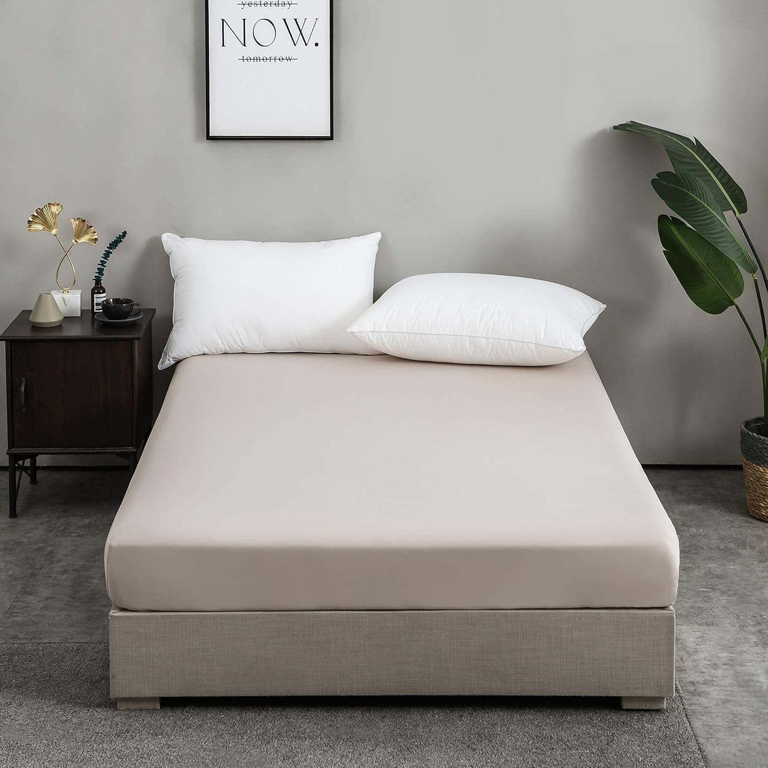 100% Baumwolle Beige Premium Spannbetttuch/Spannbettlaken 180x200-200x200 cm, für Kinder und Erwachsene 2