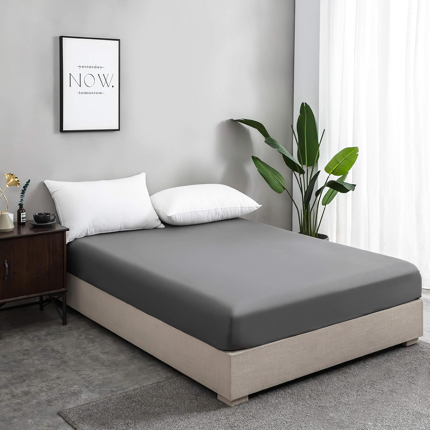 100% Cotton Dark Grey Premium Fitted Sheet/Fitted Sheet 140x200-160x200 cm, for children and adults 3