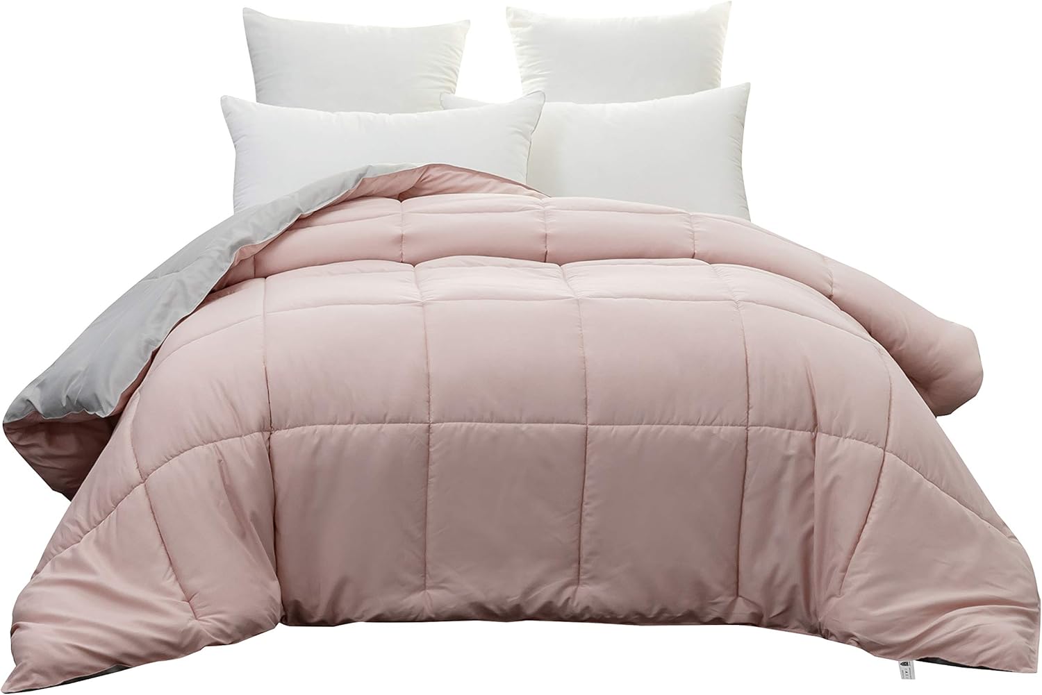 Bettdecke 220x240 cm - Quilted Steppbettdecke antiallergisch für Allergiker 100% Microfaser Ganjahresdecke Bettdecke Double Face Rosa/Rauch 8