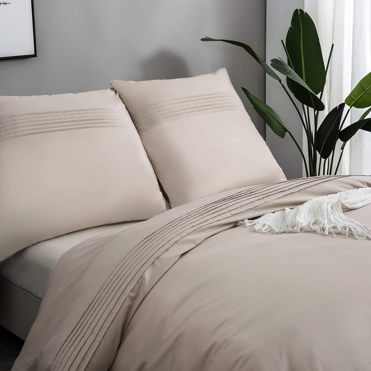 3 PC. Bedding Cotton with crinkle effect 1 duvet cover 200x200cm + 2 pillowcase 80x80cm Beige 4