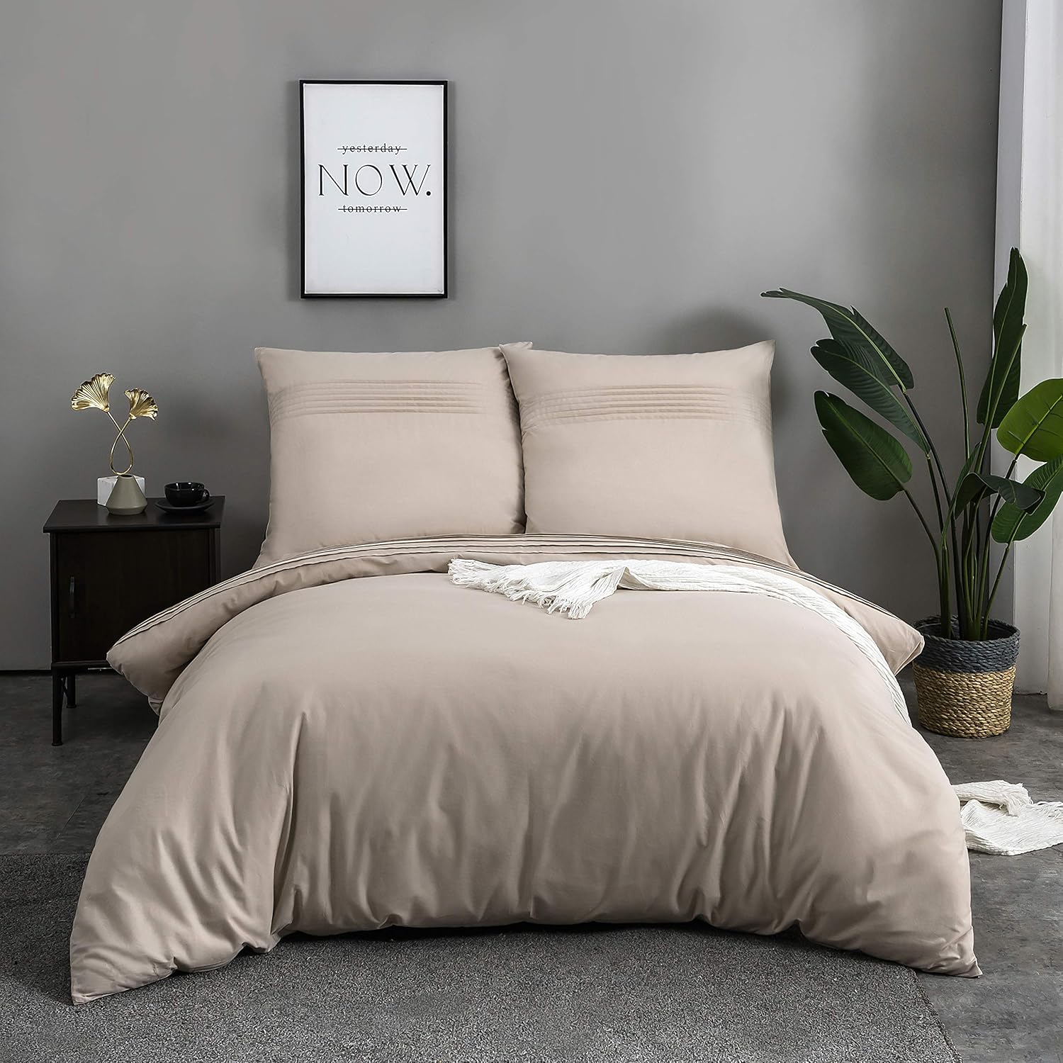 3 PC. Bedding Cotton with crinkle effect 1 duvet cover 200x200cm + 2 pillowcase 80x80cm Beige 2