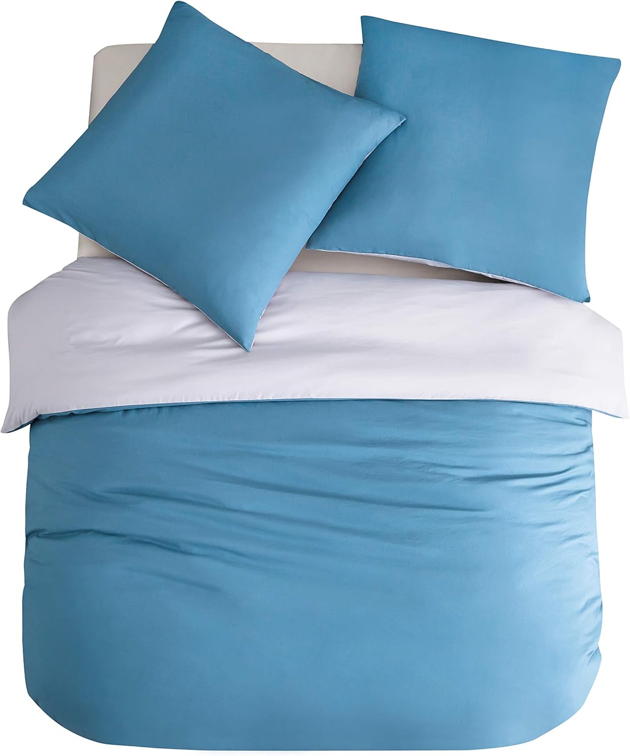 2-piece Bedding 50% Cotton with Zipper - 135x200cm and 80x80cm Pillowcase | Blue/light grey 4
