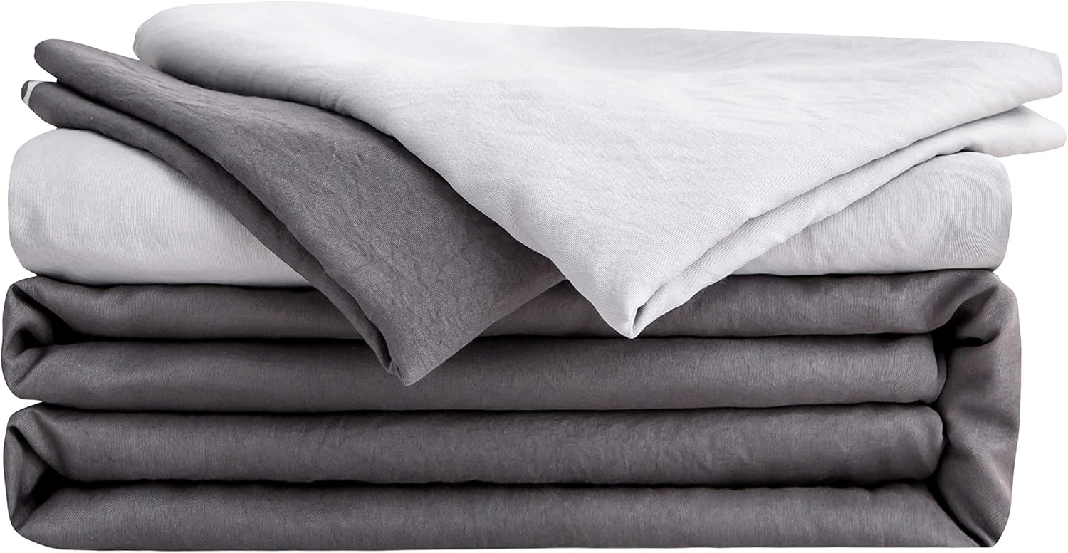 Bed Sheet Set Queen 4 Pieces Size 50% Cotton Washed Microfiber Super Soft and Breathable Bedding Comfortable Hypoallergenic Resistant Fade Wrinkle Resistant Light Gray/Dark Gray 6