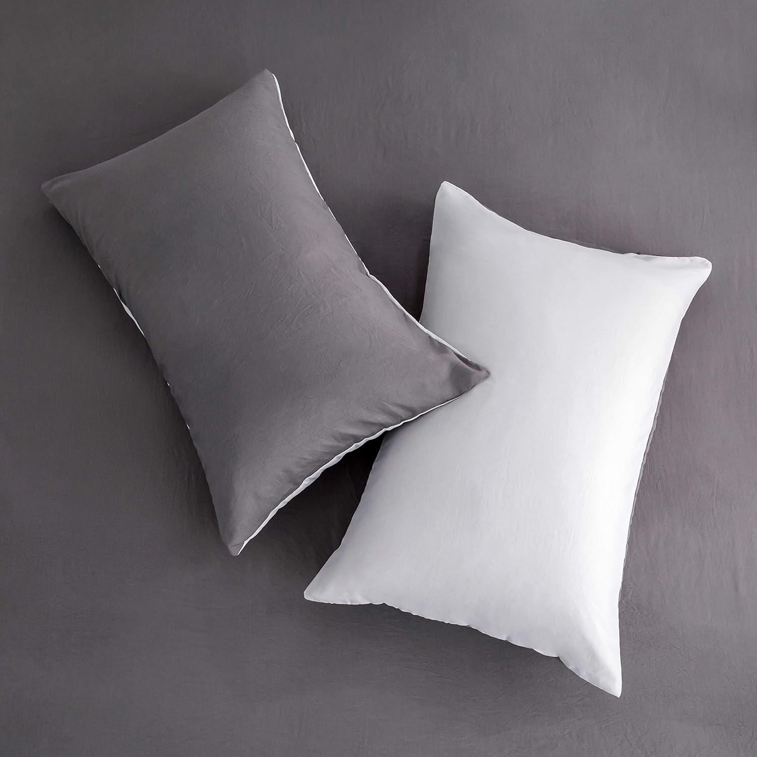 Bed Sheet Set Queen 4 Pieces Size 50% Cotton Washed Microfiber Super Soft and Breathable Bedding Comfortable Hypoallergenic Resistant Fade Wrinkle Resistant Light Gray/Dark Gray 4