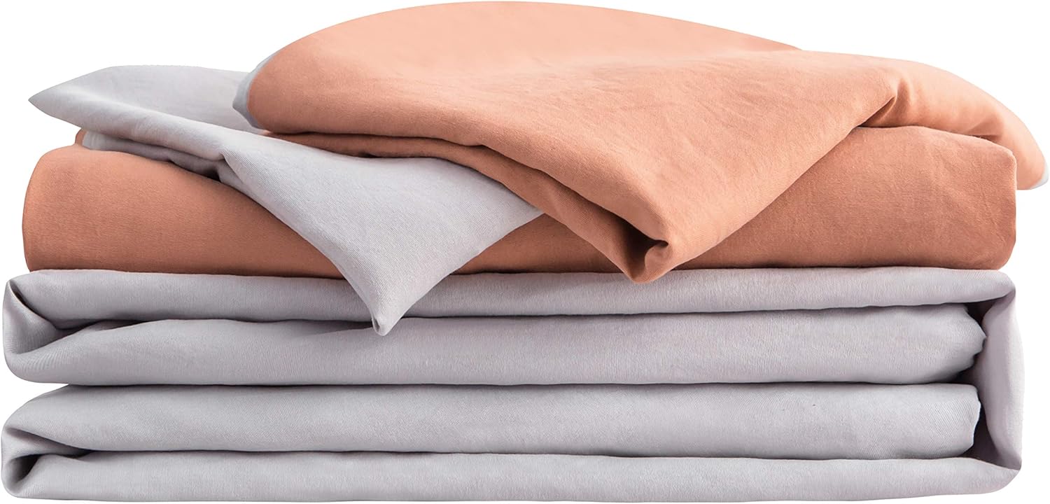 AYSW Bed Sheet Set Queen 4 Pieces Size 50% Cotton Washed Microfiber Super Soft and Breathable Bedding Comfortable Hypoallergenic Resistant Fade Wrinkle Resistant Vintage Pink/Gray 8