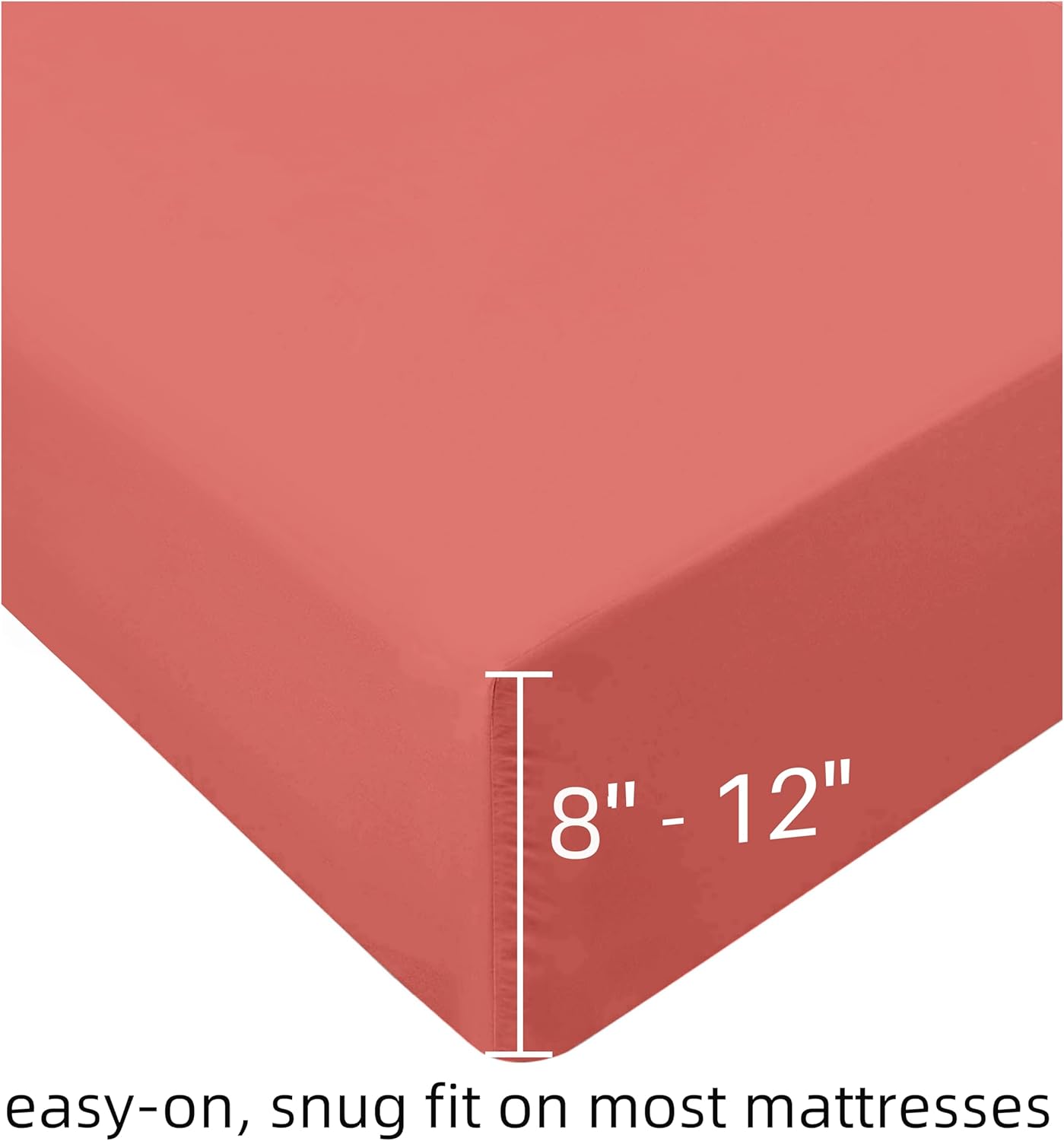 AYSW Full Size - Bed Sheet Set 4 Pieces - Double Brushed Microfiber - Soft Breathable and Fade Resistant - Coral 5