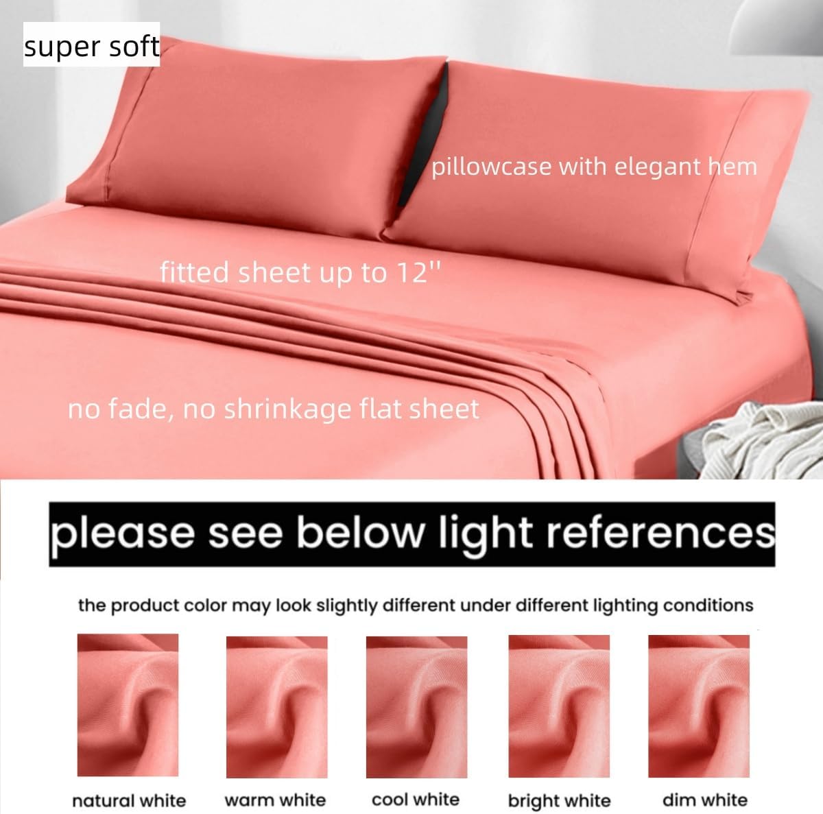 AYSW Full Size - Bed Sheet Set 4 Pieces - Double Brushed Microfiber - Soft Breathable and Fade Resistant - Coral 2