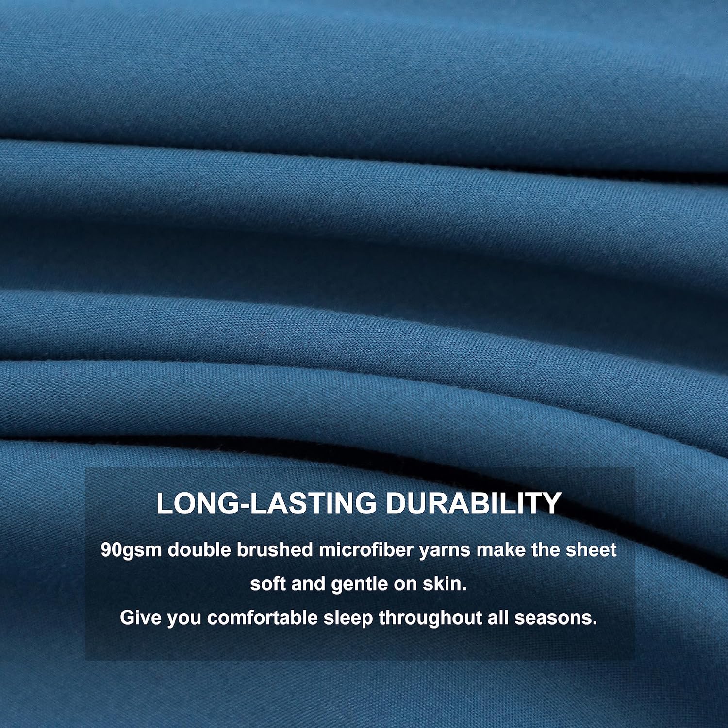 AYSW Double Size Fitted Sheet Denim Blue with Extra Deep 30 cm Pocket Bed Sheet Only Bedsheet Brushed Microfiber Bottom Sheet for Double Bed 135x190 Denim Blue 4