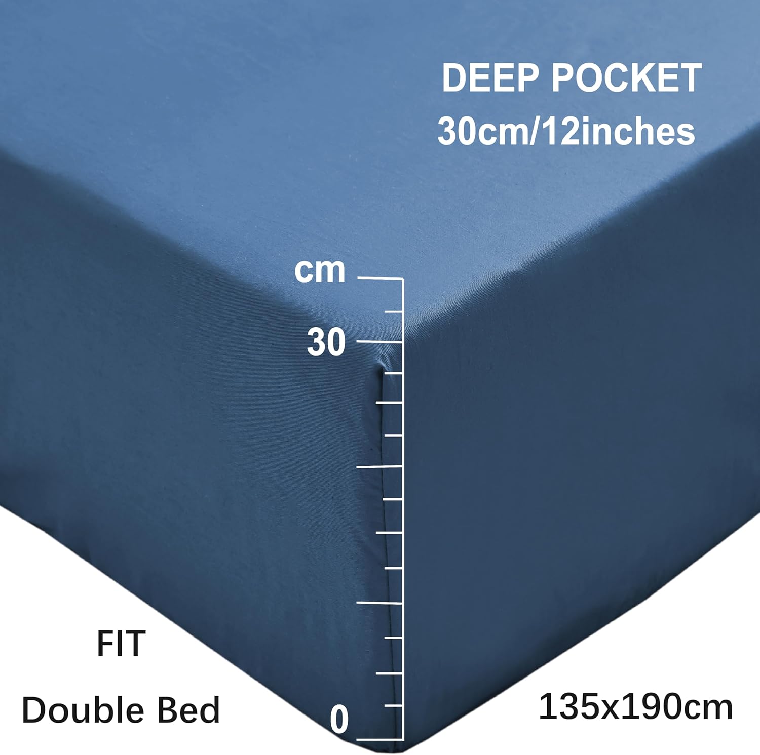 AYSW Double Size Fitted Sheet Denim Blue with Extra Deep 30 cm Pocket Bed Sheet Only Bedsheet Brushed Microfiber Bottom Sheet for Double Bed 135x190 Denim Blue 2