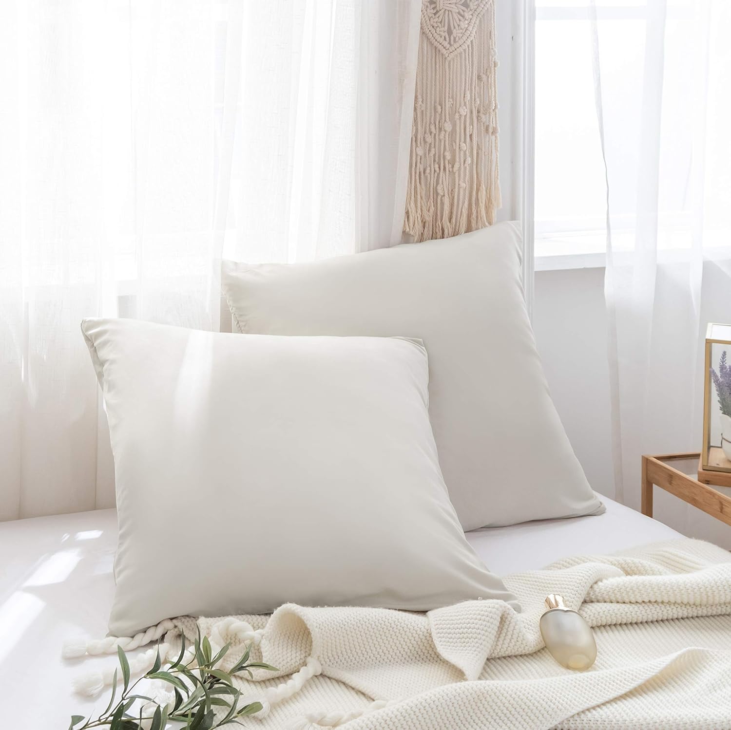 2er-Set Kissenbezug Hochwertig & Qualitäts Kissenhülle mit Reißverschluss 100% Microfaser (80 x 80 cm, Beige) 2