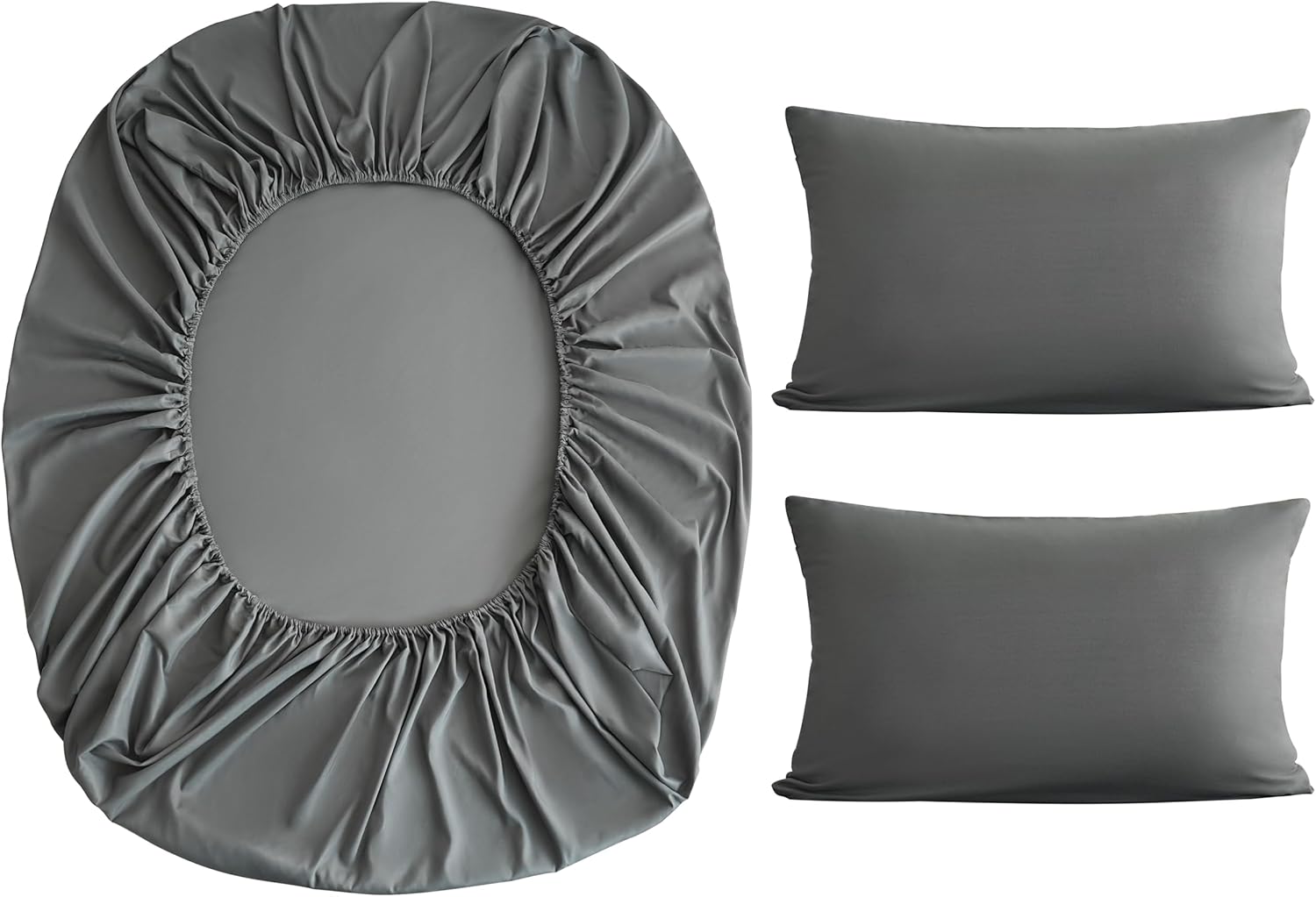 AYSW Fitted Sheet Set King Size 16" Deep Pocket with 1 Bedsheet and 2 Pillowcases Brushed Microfiber Black 10