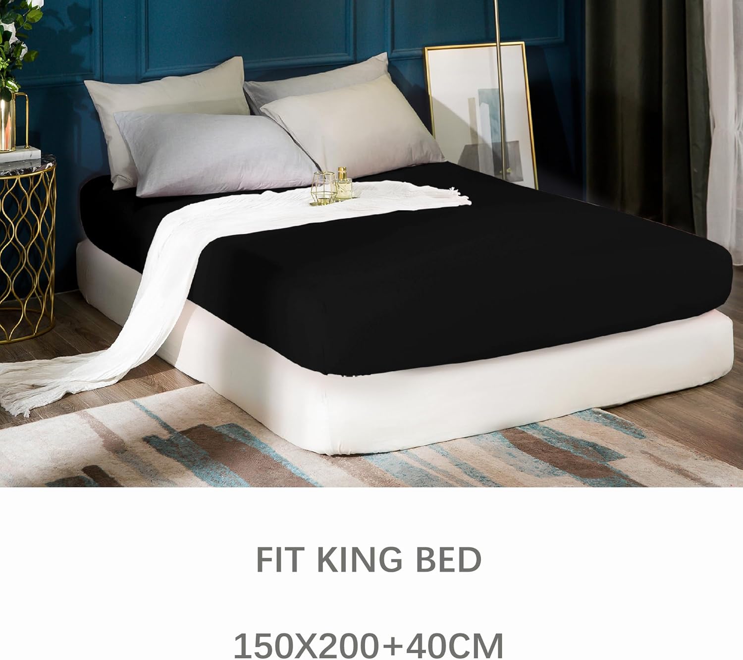 Warm Extra Deep Spannbetttuch 40 cm King Size Bettwäsche gebürstete Mikrofaser atmungsaktiv (Black) 3