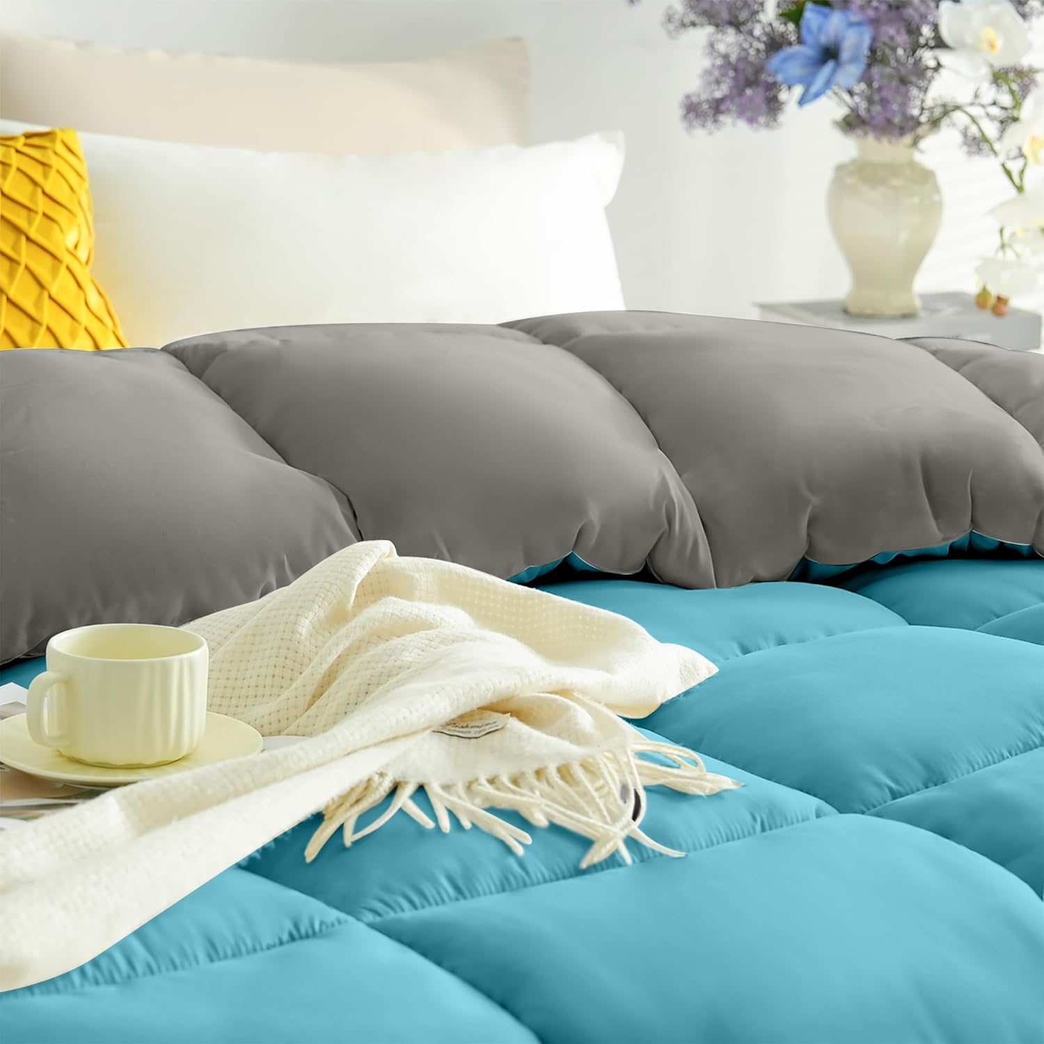 Warm King Coverless Duvet Comforter and Anti Allergy All Season Grey and Teal NO Pillowcases Only Quilt 10.5 Tog Duvet 5