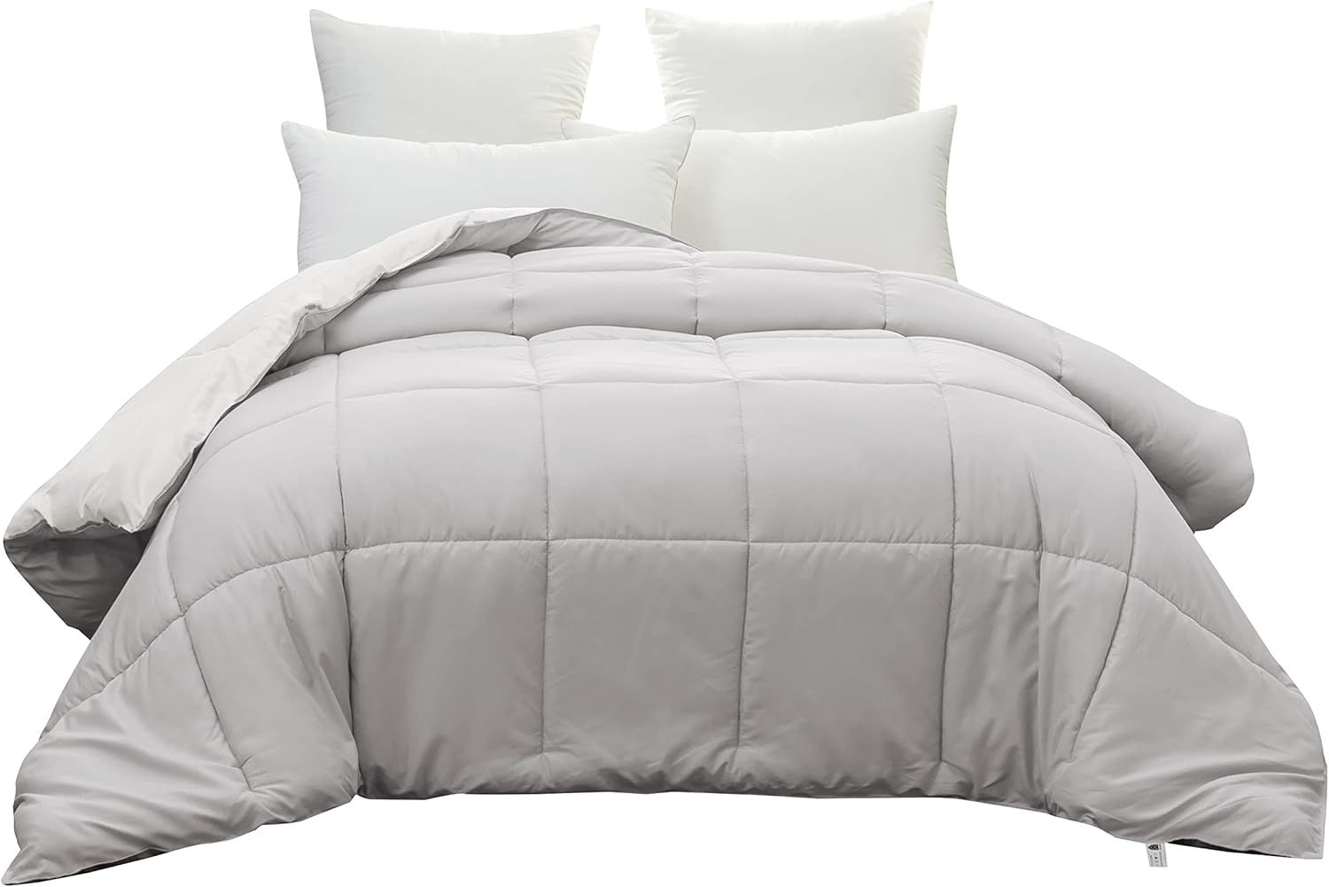 AYSW Two-Tone Duvet Warm in winter 450g/m² Thick 220x240cm Hypoallergenic Light Grey + White Reversible Bed Duvet 2 Person Comforter 6