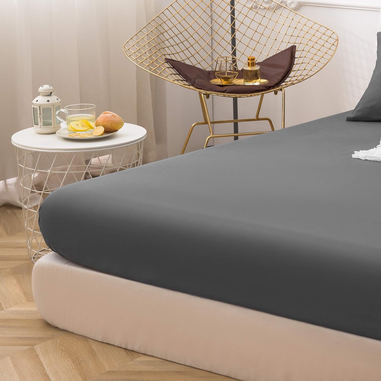 LS Fitted Bottom Sheet Only Premium 1800 Ultra-Soft Fade Resistant Brushed Microfiber Deep Pocket Twin Gray 6