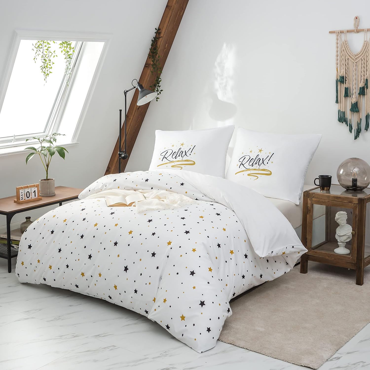 Bed linen 200 x 200cm Super Soft Microfiber Duvet Cover 200x200cm with Two 80x80cm White Star 5