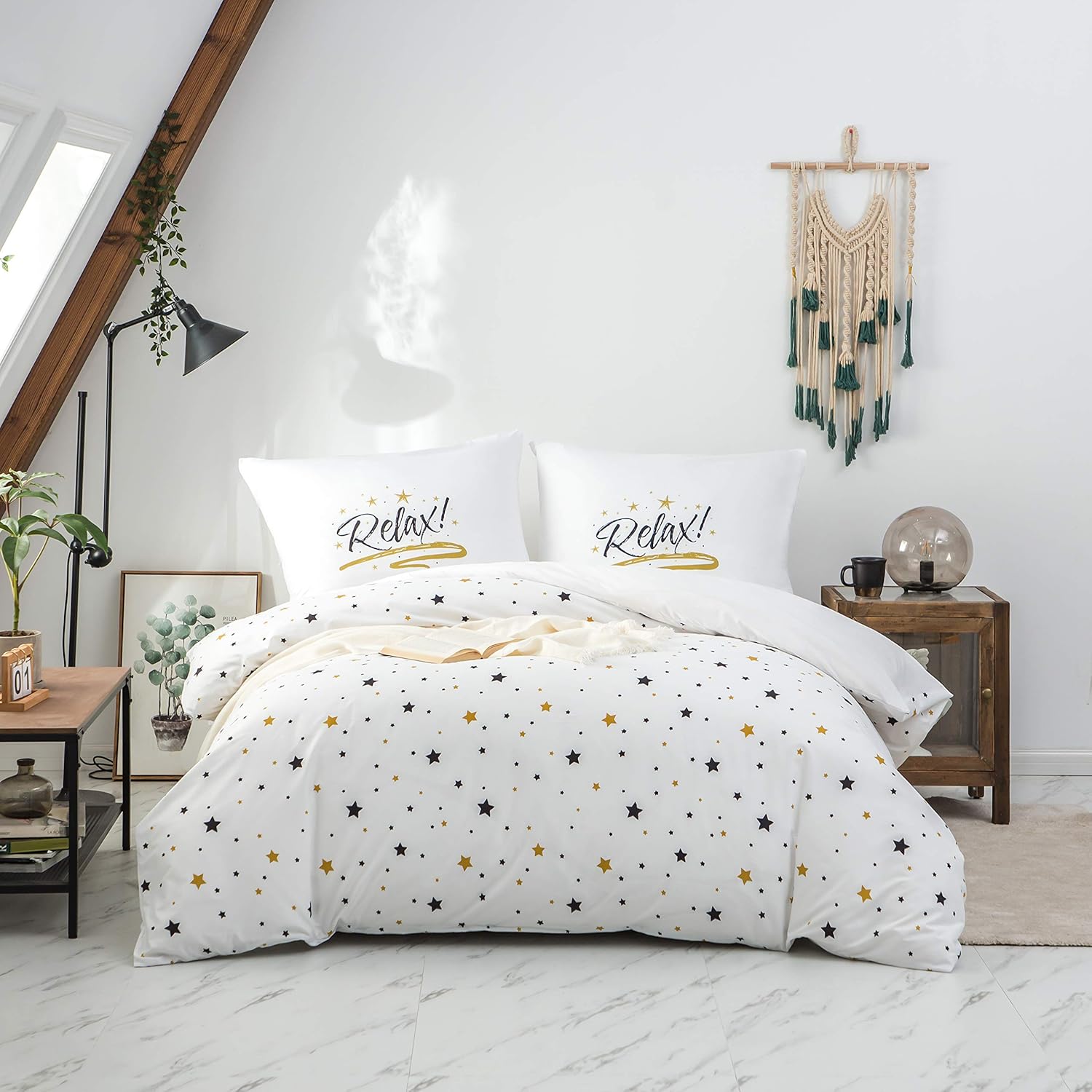 Bed linen 200 x 200cm Super Soft Microfiber Duvet Cover 200x200cm with Two 80x80cm White Star 2