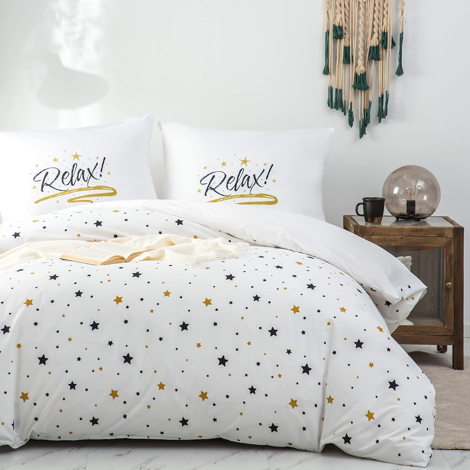 Bed linen 200 x 200cm Super Soft Microfiber Duvet Cover 200x200cm with Two 80x80cm White Star 3