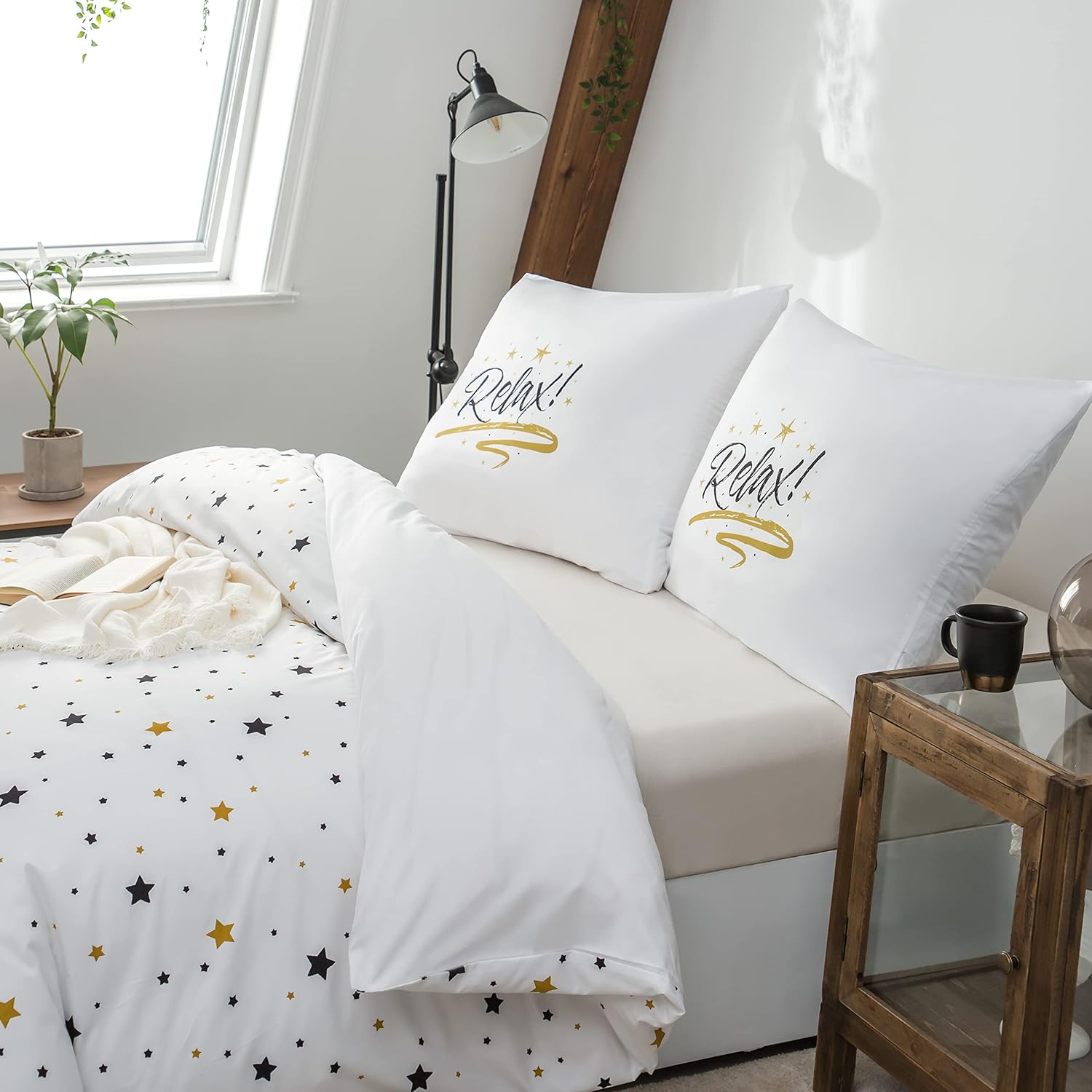 Bed linen 200 x 200cm Super Soft Microfiber Duvet Cover 200x200cm with Two 80x80cm White Star 8