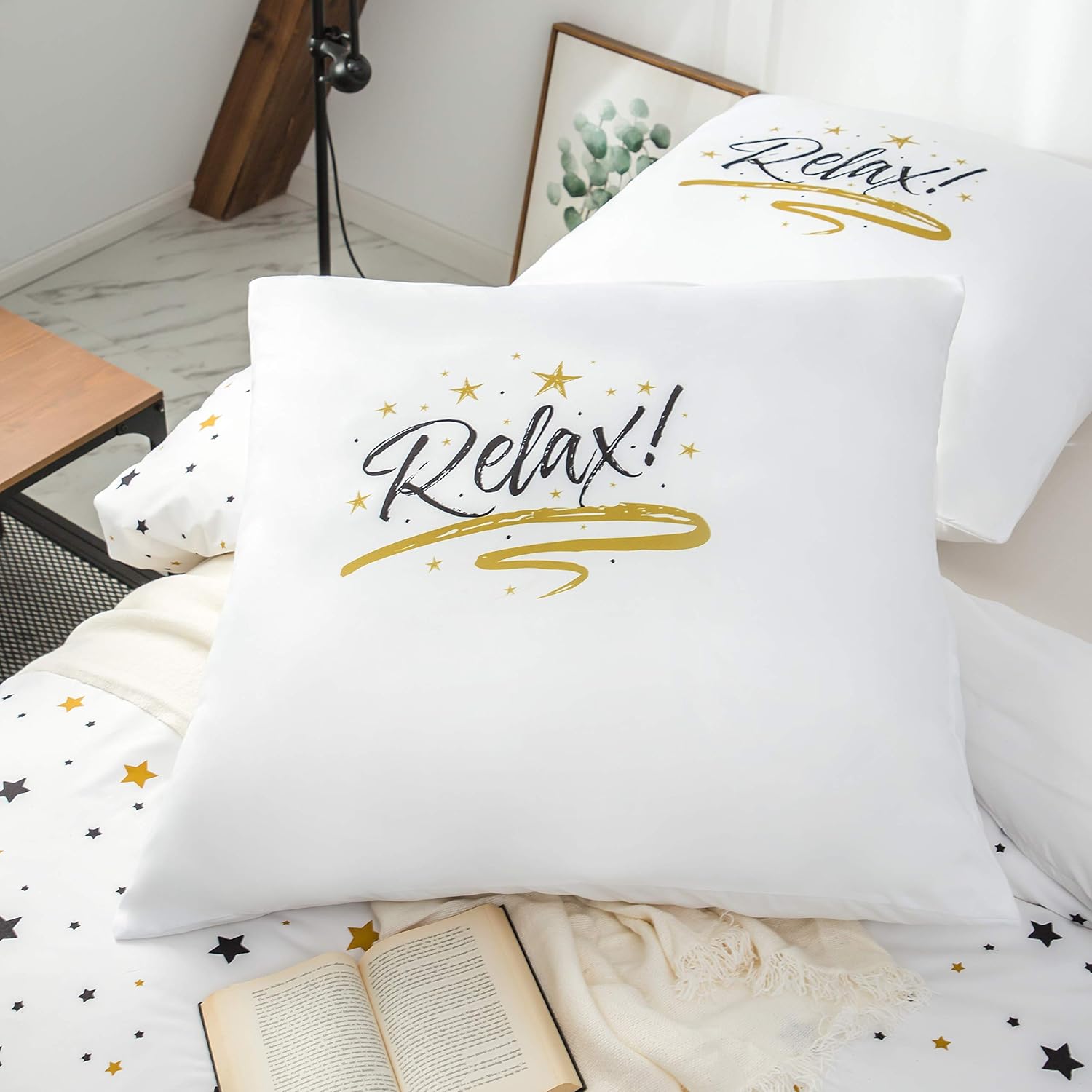 Bed linen 200 x 200cm Super Soft Microfiber Duvet Cover 200x200cm with Two 80x80cm White Star 7