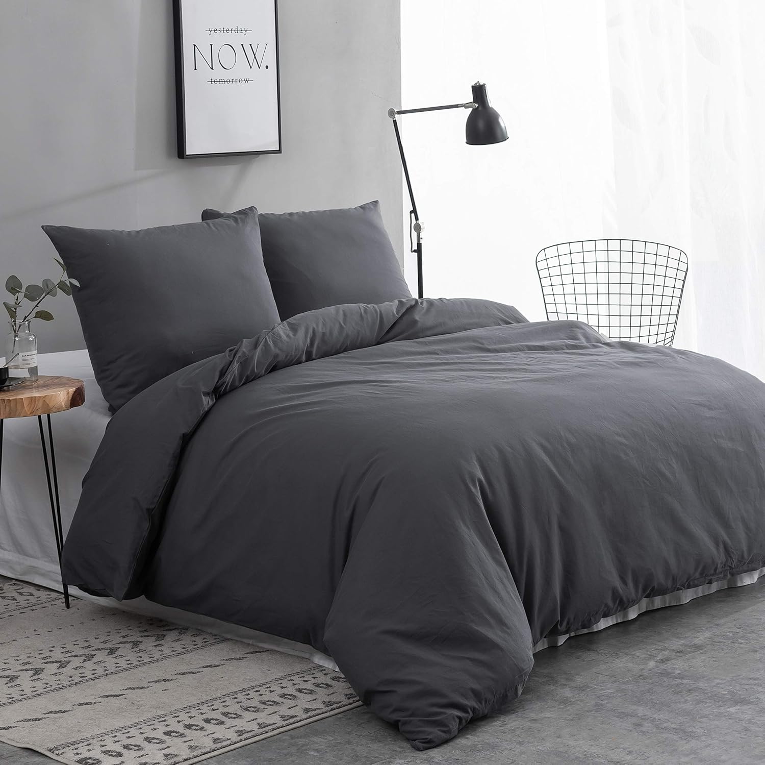 AYSW 300 TC Duvet Cover 200x200cm Grey 100% Cotton with 2 Pillowcases 65x65cm Double Bedding Set with Zipper 6