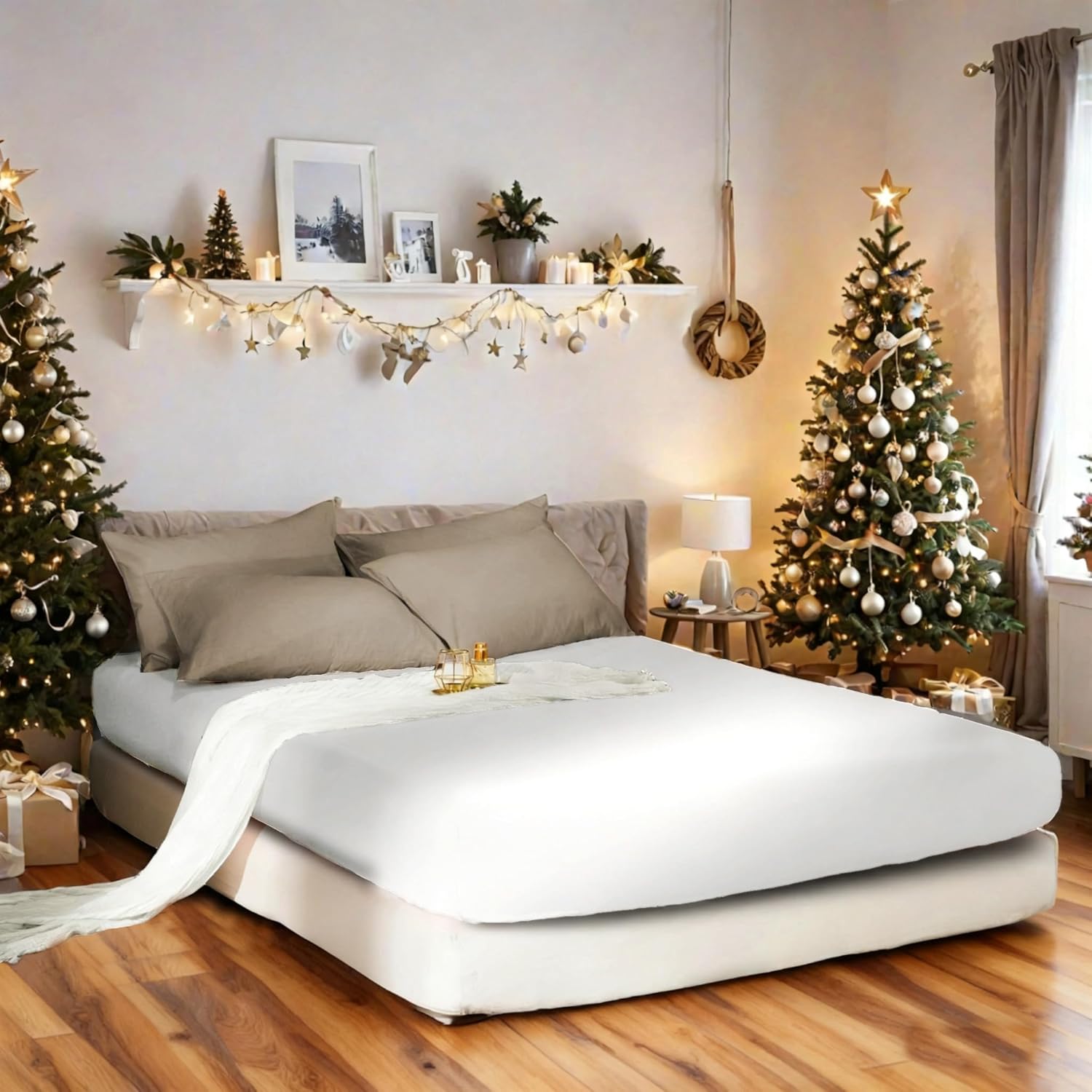 Warm Fitted Sheet Double Bedding Sheet with All Around Elastics Brushed Microfiber Black 10