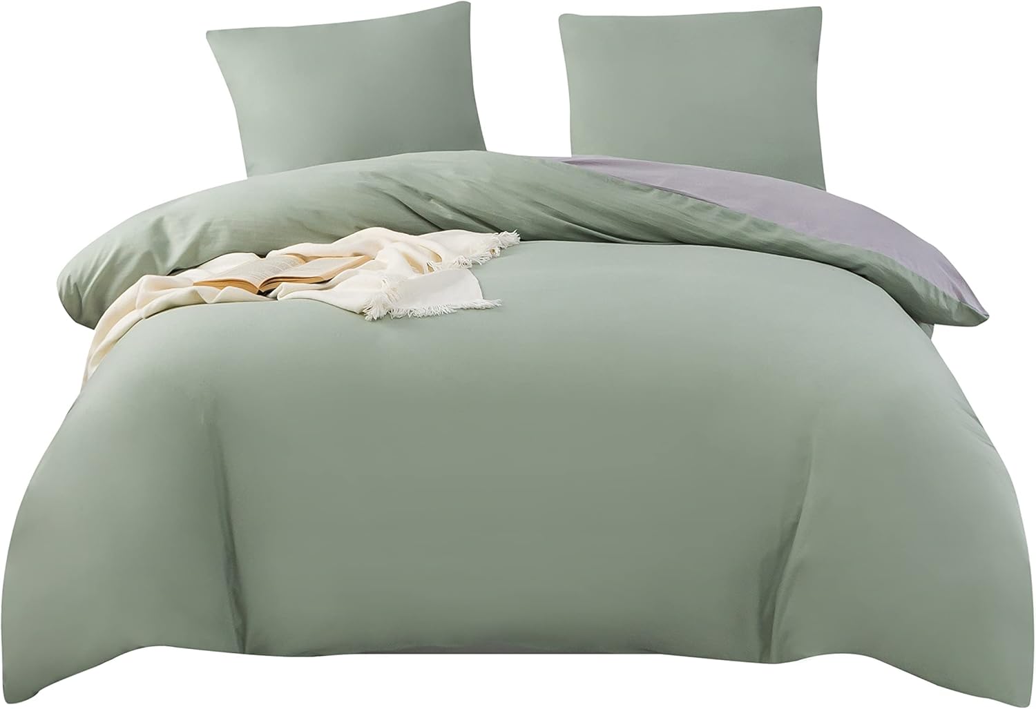 AYSW Reversible Duvet Cover 200x200 / 80x80x2 cm Green + Grey Two-Tone Bedding Set for 2 Persons Zipper Duvet Cover Sets 2