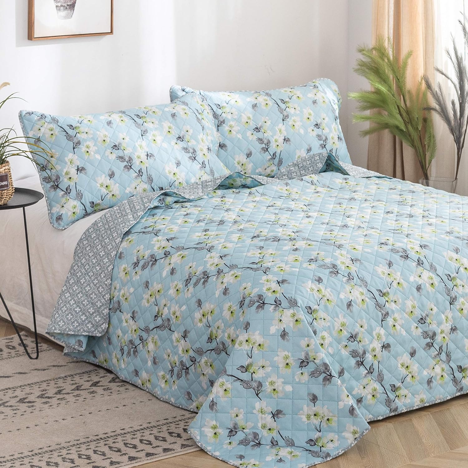 AYSW 2-piece Bedding 50% Cotton with Zipper - 135x200cm and 80x80cm Pillowcase | Old Rose/Grey 3