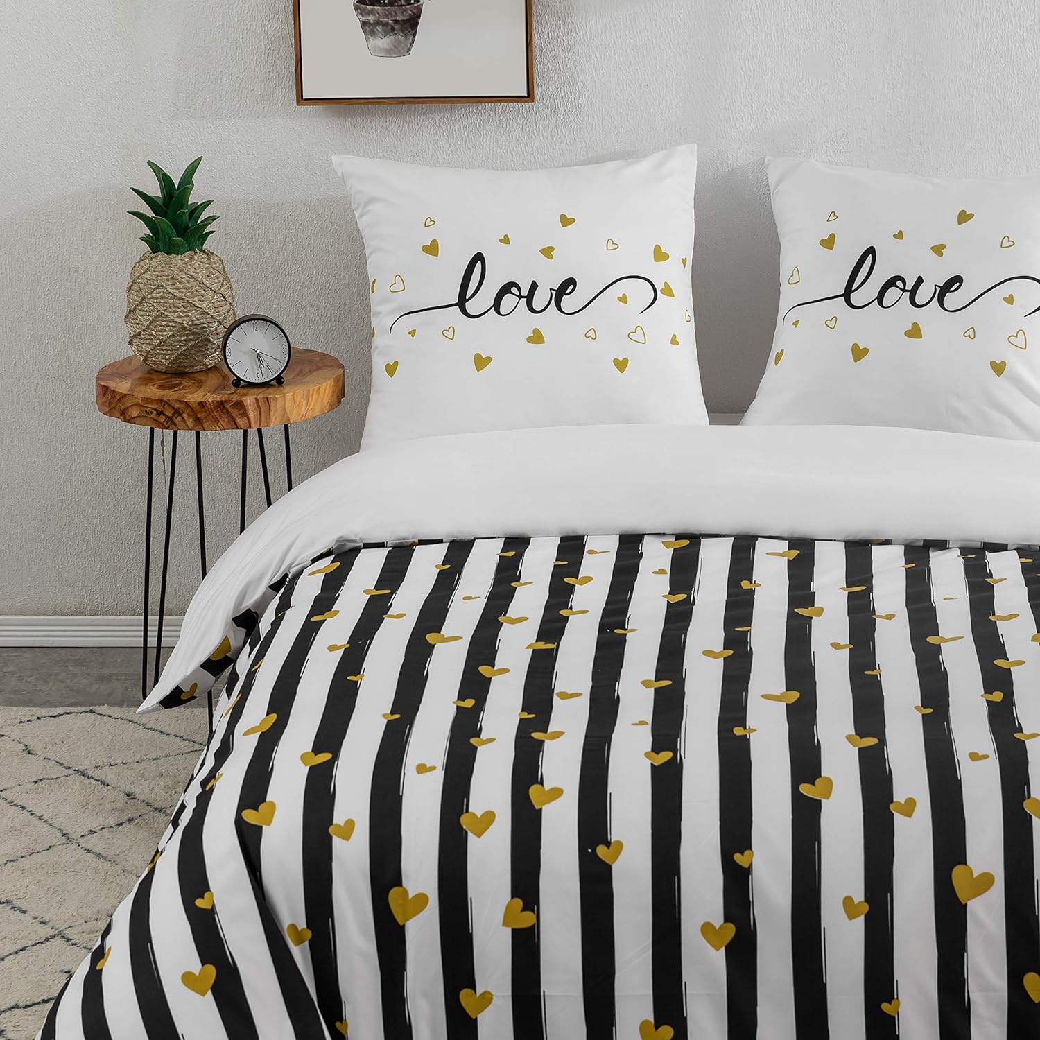 2-piece microfiber bedding 155x220cm +1 pillowcase 80x80cm Vertical Black-White Stripes 2