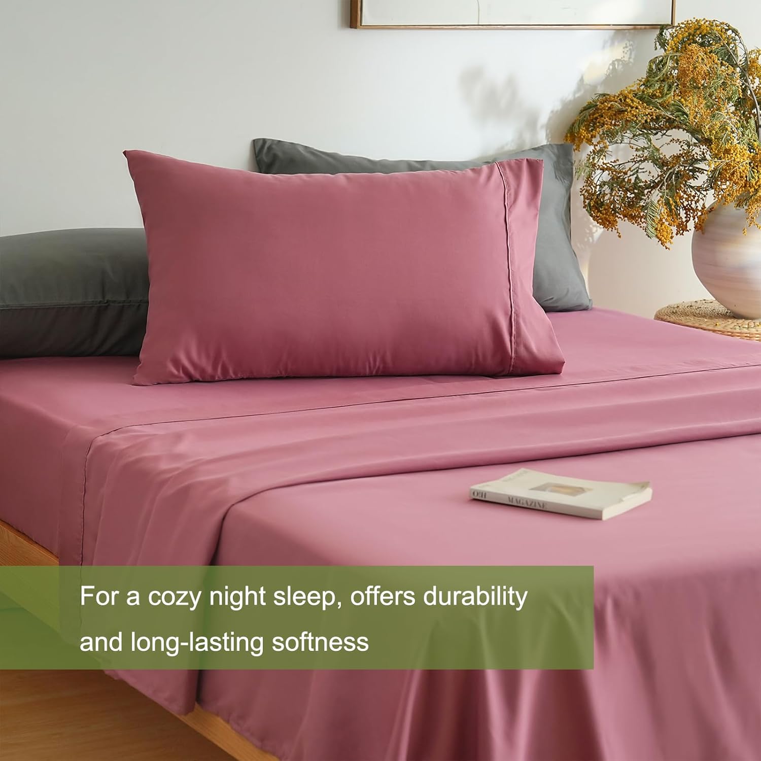 AYSW Bettlaken-Set 4 Teile Double Brushed Microfiber 1800 - Atmungsaktiv für jede Jahreszeit Luxuriös Weiche Bettwäsche - Full Vintage Pink 4