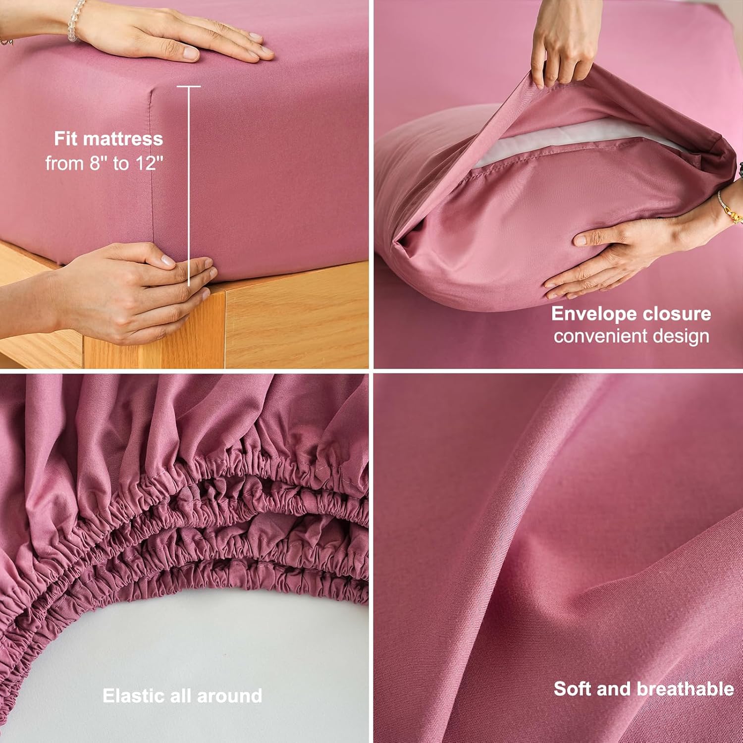 AYSW Bettlaken-Set 4 Teile Double Brushed Microfiber 1800 - Atmungsaktiv für jede Jahreszeit Luxuriös Weiche Bettwäsche - Full Vintage Pink 5