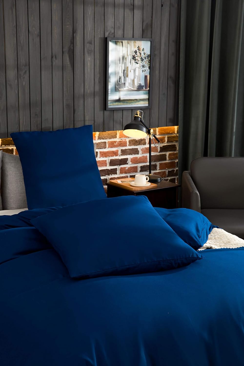 Bed linen brushed Microfiber 1 duvet cover 135x200cm + 1 pillowcase 80x80cm with zipper Dark Blue 3