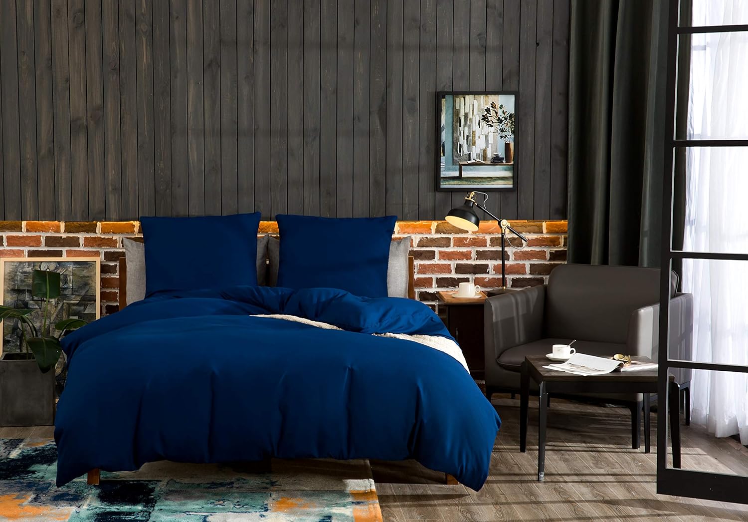 Bed linen brushed Microfiber 1 duvet cover 135x200cm + 1 pillowcase 80x80cm with zipper Dark Blue 2