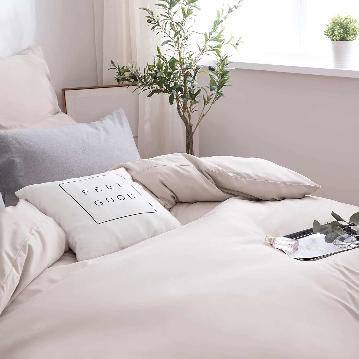 Bed linen brushed Microfiber 1 duvet cover 135x200cm + 1 pillowcase 80x80cm with zipper Beige 5