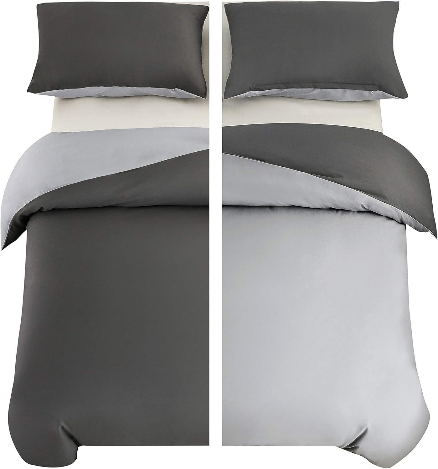 AYSW Bedding King Duvet Cover Set Plain Brushed Microfiber Bedding 1 Duvet Cover with 2 Zippers and 2 Pillowcases Dark Grey+Light Grey 7