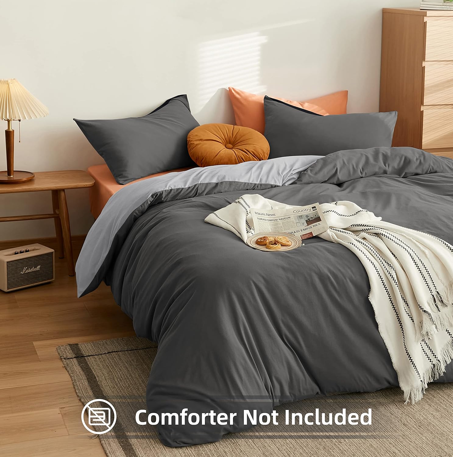 AYSW Bedding King Duvet Cover Set Plain Brushed Microfiber Bedding 1 Duvet Cover with 2 Zippers and 2 Pillowcases Dark Grey+Light Grey 3