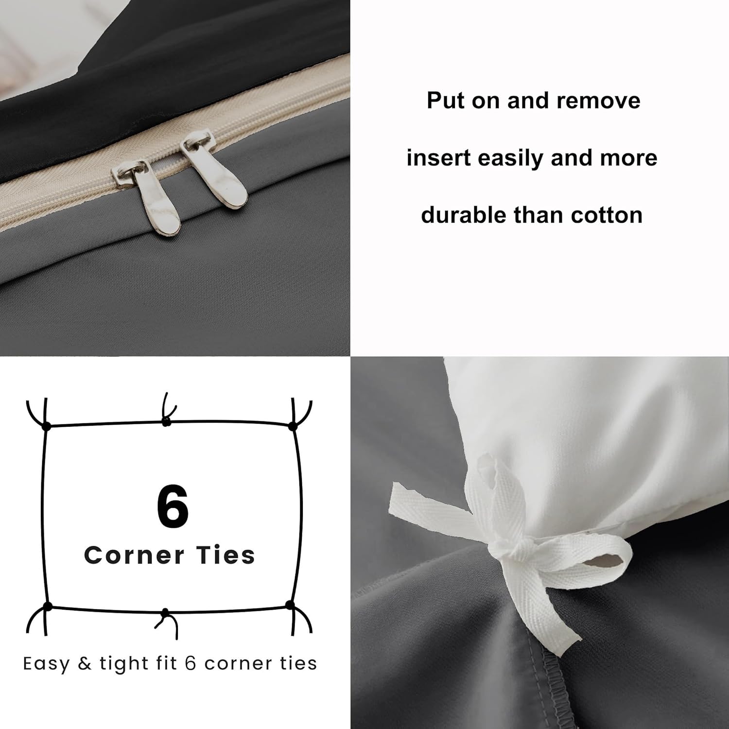 AYSW Bedding King Duvet Cover Set Plain Brushed Microfiber Bedding 1 Duvet Cover with 2 Zippers and 2 Pillowcases Dark Grey+Light Grey 2