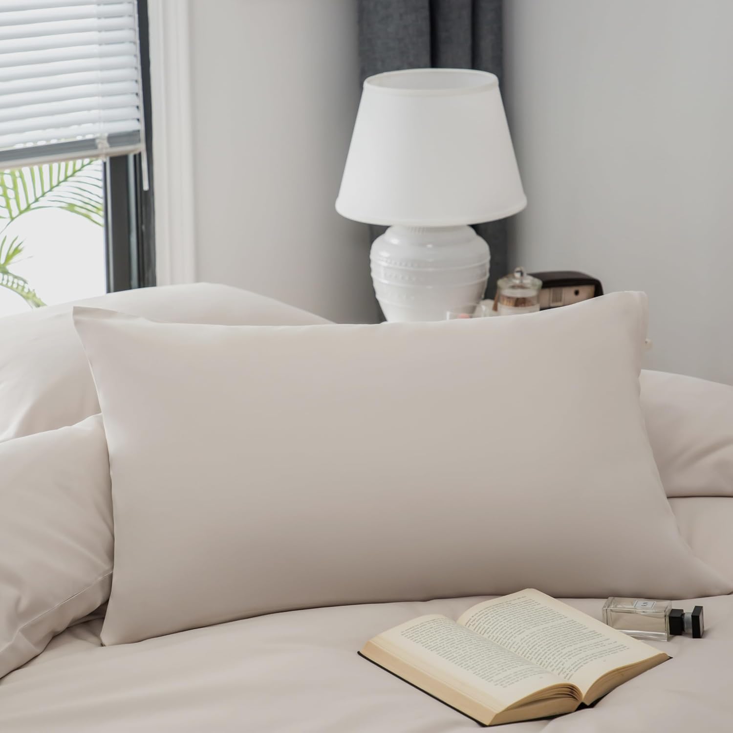 AYSW Duvet Cover Set 3 PCS King Plain Brushed Microfiber Bedding 1 Duvet Cover with 2 Zippers and 2 Pillowcases Cream/Beige 6