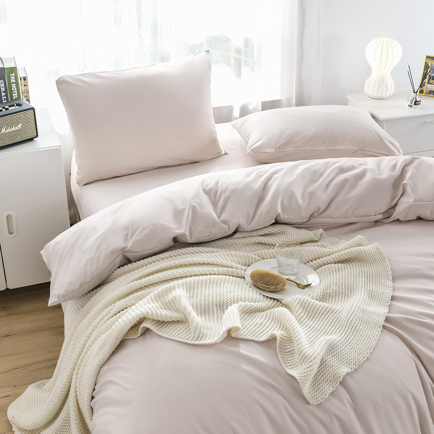 Bettwäsche 135x200 cm Super Weiche 100% gebürstetes Mikrofaser mit Einer Qualität von 110 g/m²,1 Kopfkissenbezug 80x80 cm Beige 3