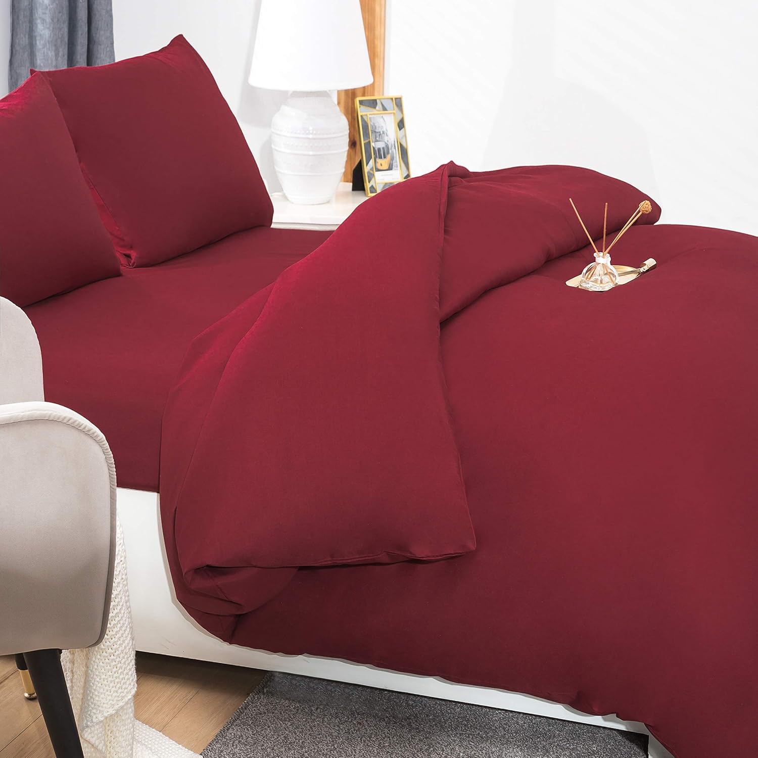 Duvet Cover 200x200cm + Pillowcases 80x80x2 cm Red 120 Threads/cm² 2 Person Bedding Set with Zipper 3