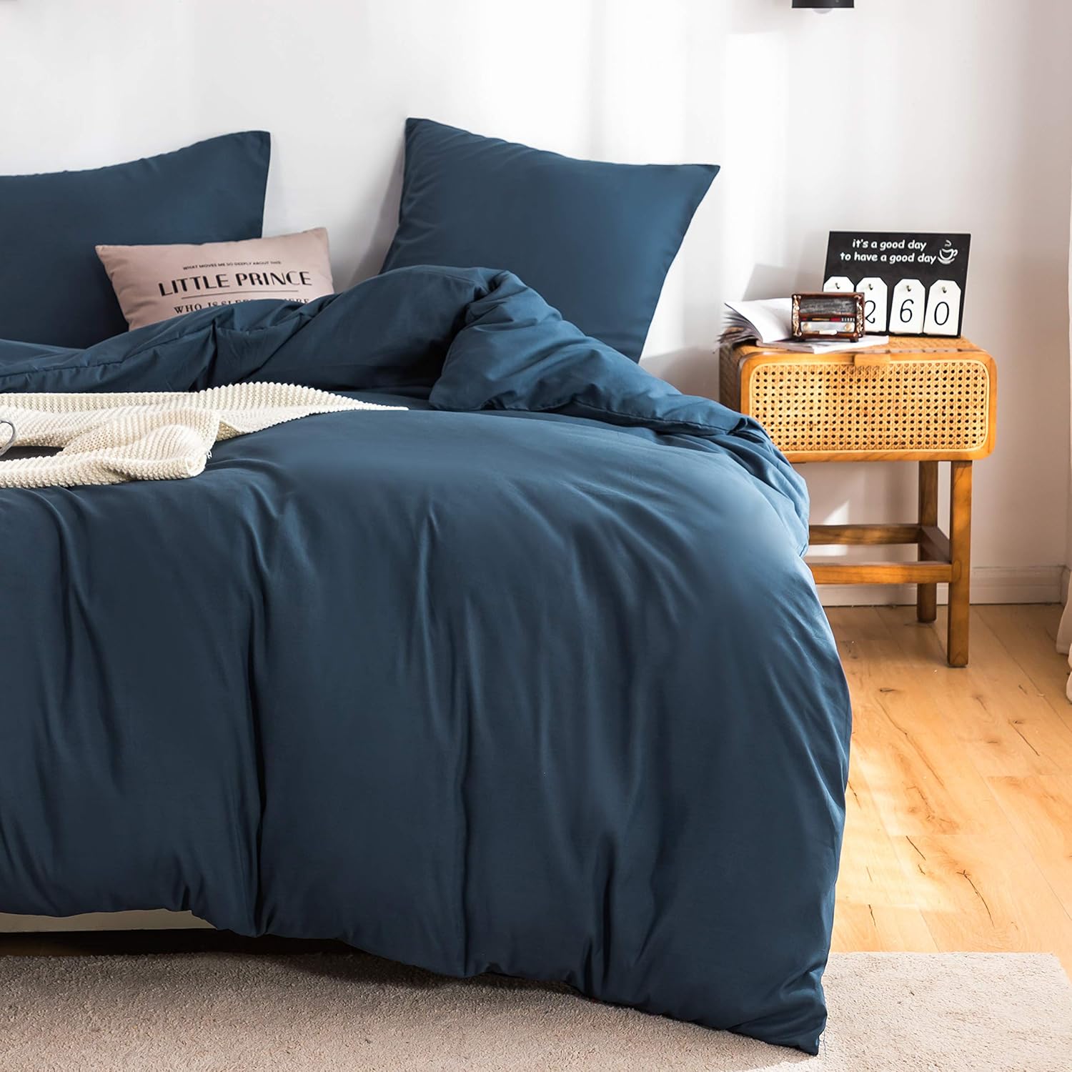 Bettwäsche 200x200 cm Super Weiche 100% gebürstetes Mikrofaser mit Einer Qualität von 110 g/m²,2 Kopfkissenbezug 80x80 cm Marineblau 3