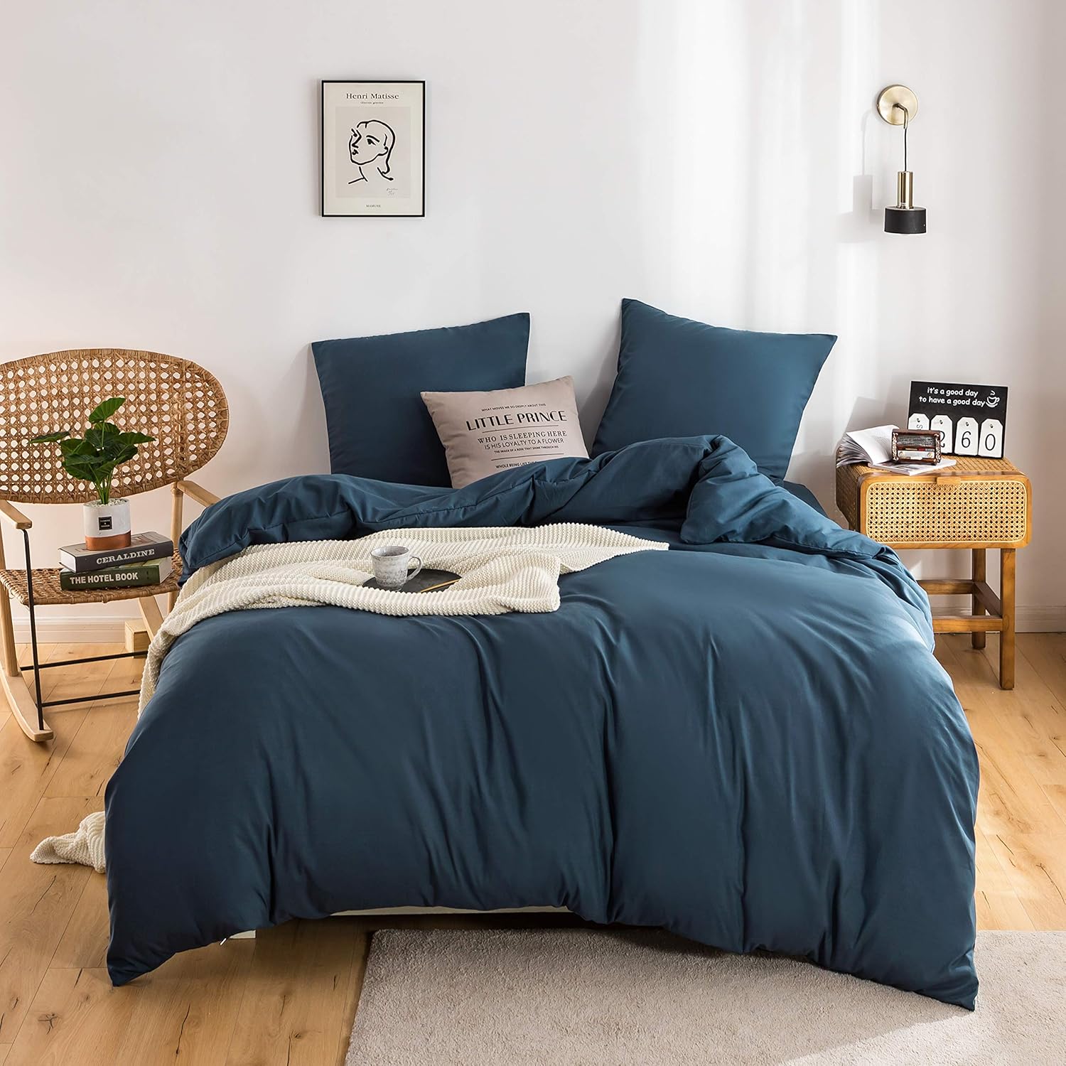 Bettwäsche 200x200 cm Super Weiche 100% gebürstetes Mikrofaser mit Einer Qualität von 110 g/m²,2 Kopfkissenbezug 80x80 cm Marineblau 2