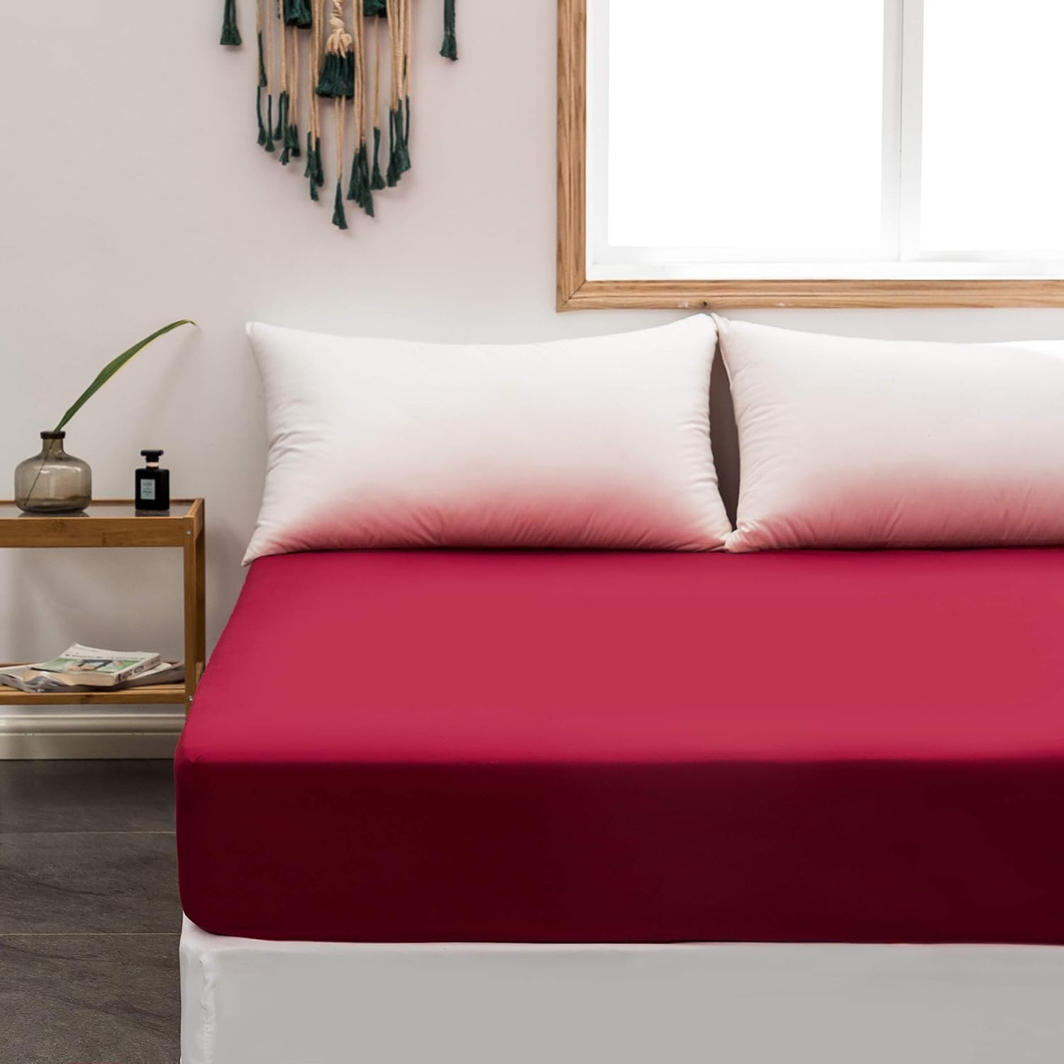 Fitted Bottom Sheet Only Premium 1800 Ultra-Soft Fade Resistant Brushed Microfiber Deep Pocket Queen Red 3