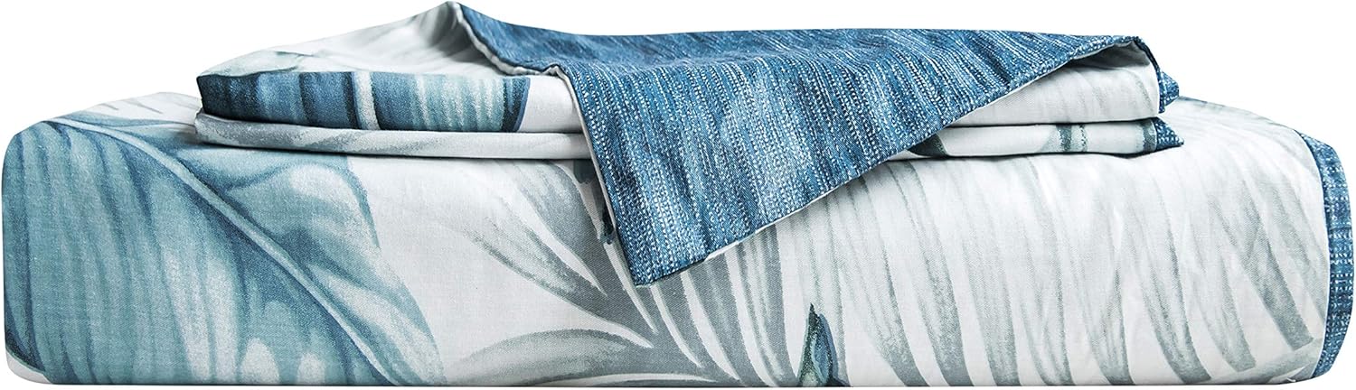 AYSW Duvet Cover Set Cotton Queen 3 Pieces Luxury Bedding Blue Leaves Ultra Soft, Breathable and Durable Classical Printed Pattern with 4 Corner Ties 4