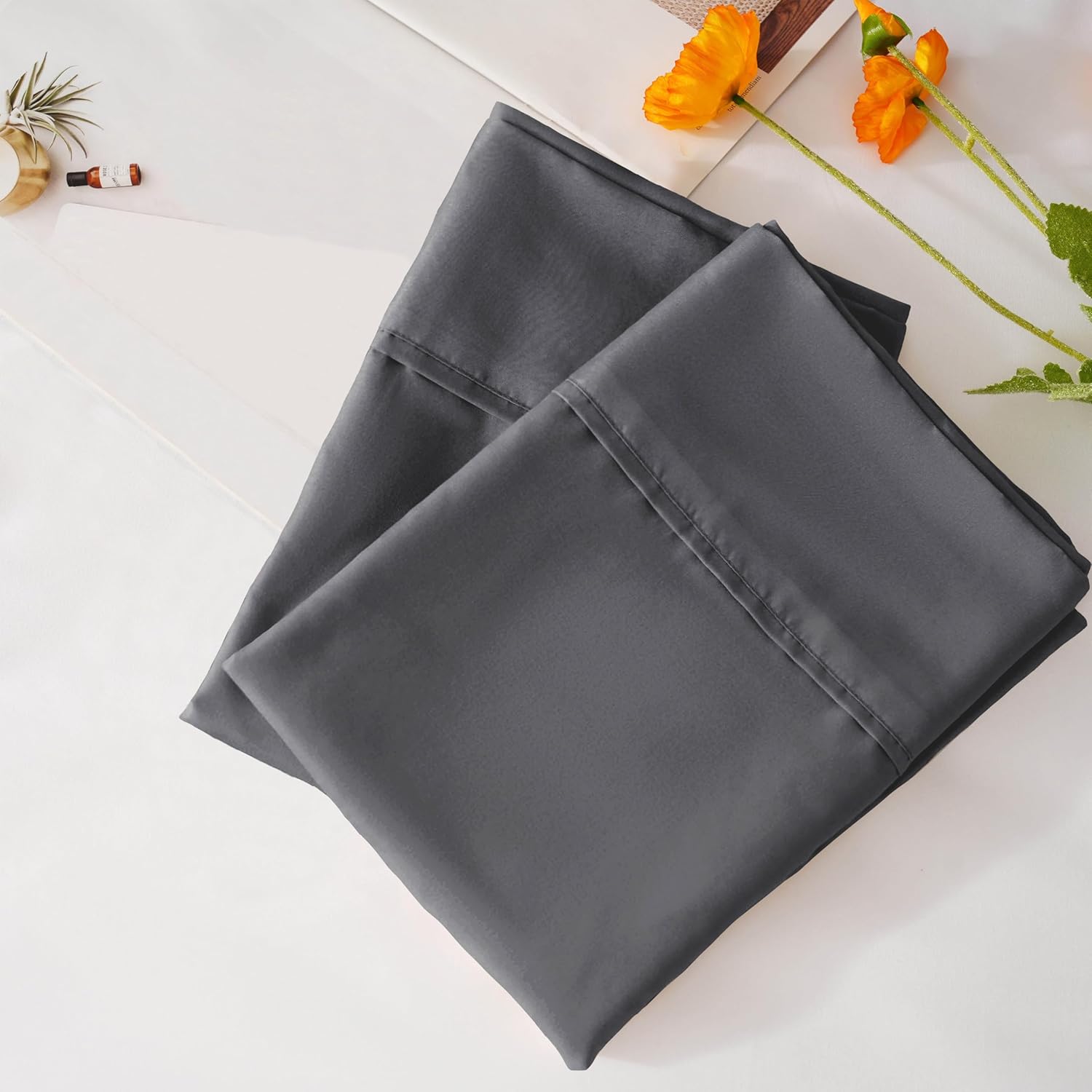 AYSW Pillowcases King Size Set of 2 Pieces with Envelope Closure Premium Soft and Cozy Double Brushed Microfiber Pillow Case Grey 20x40 inch Easy Care Wrinkle Fade Resistant Stable Holiday Decor 3